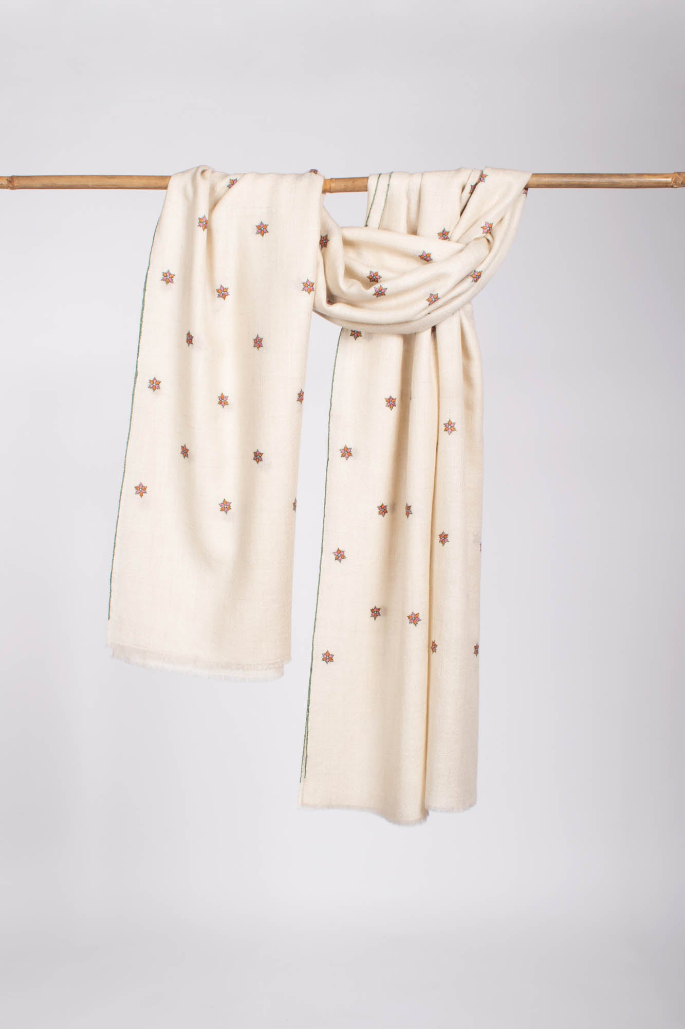 White Star Minimalistic Embroidered  Softy Pashmina Wrap - BREA