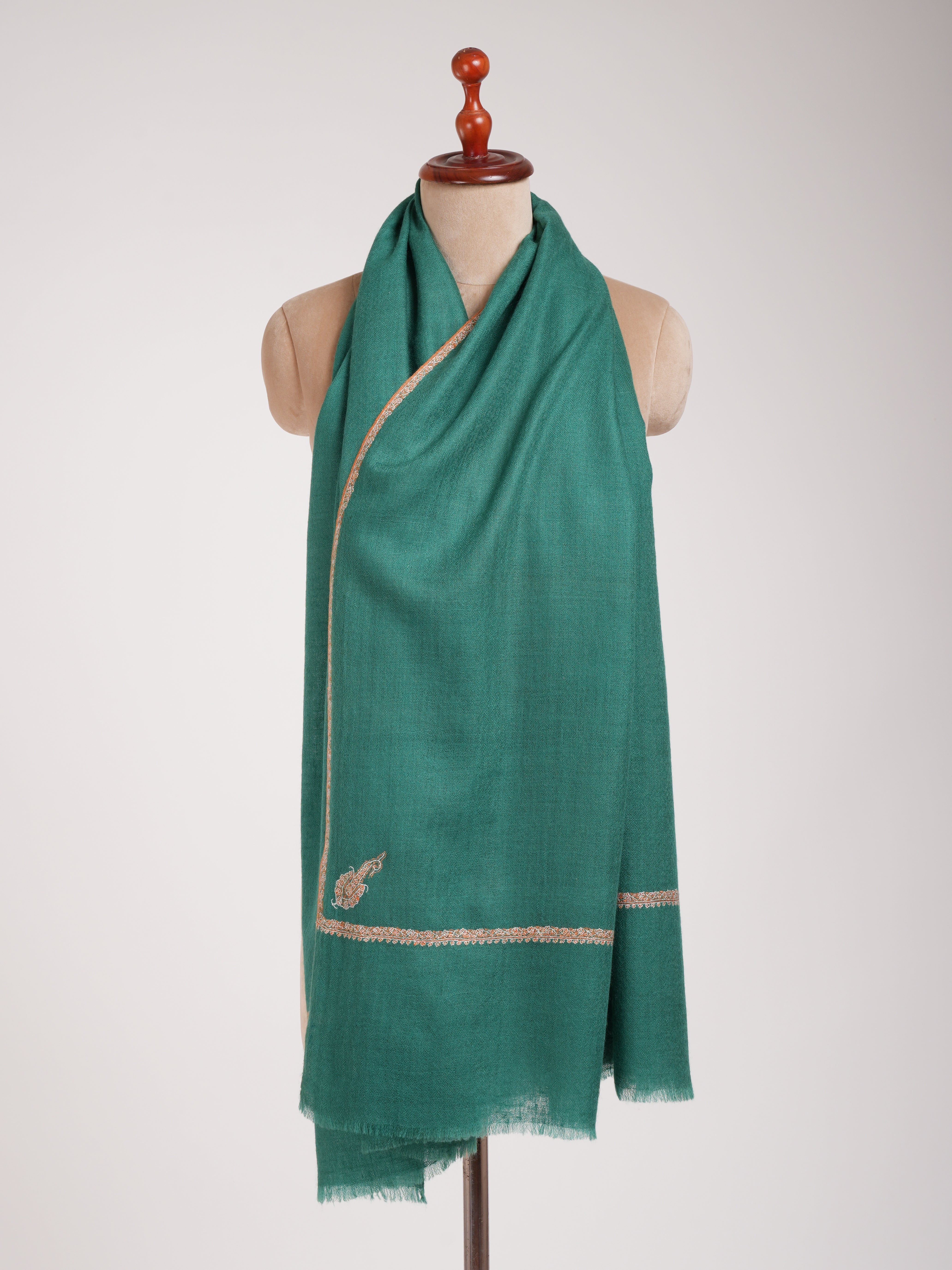 Teal Minimalistic Embroidered Cashmere Pashmina Scarf