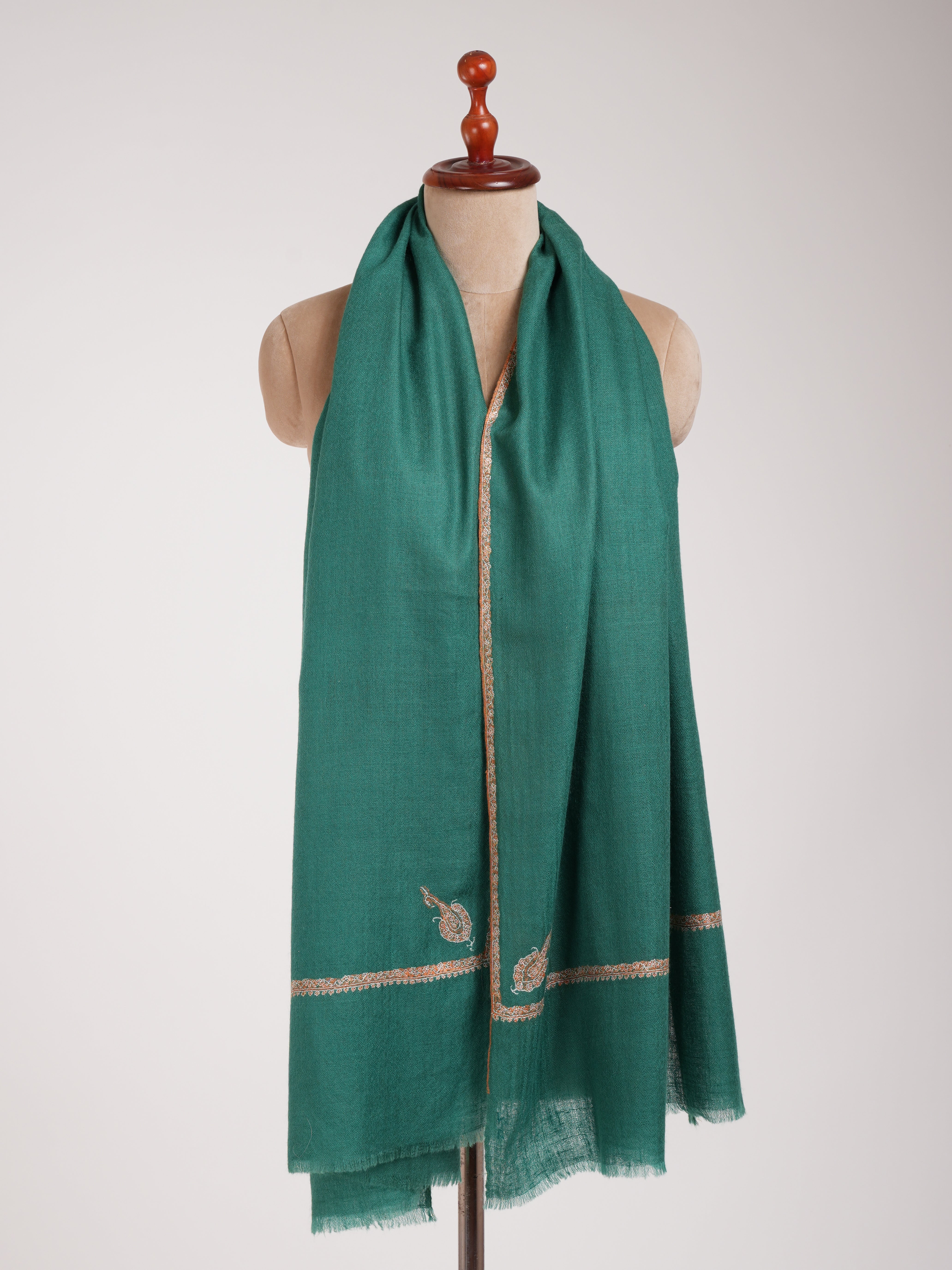 Teal Minimalistic Embroidered Cashmere Pashmina Scarf