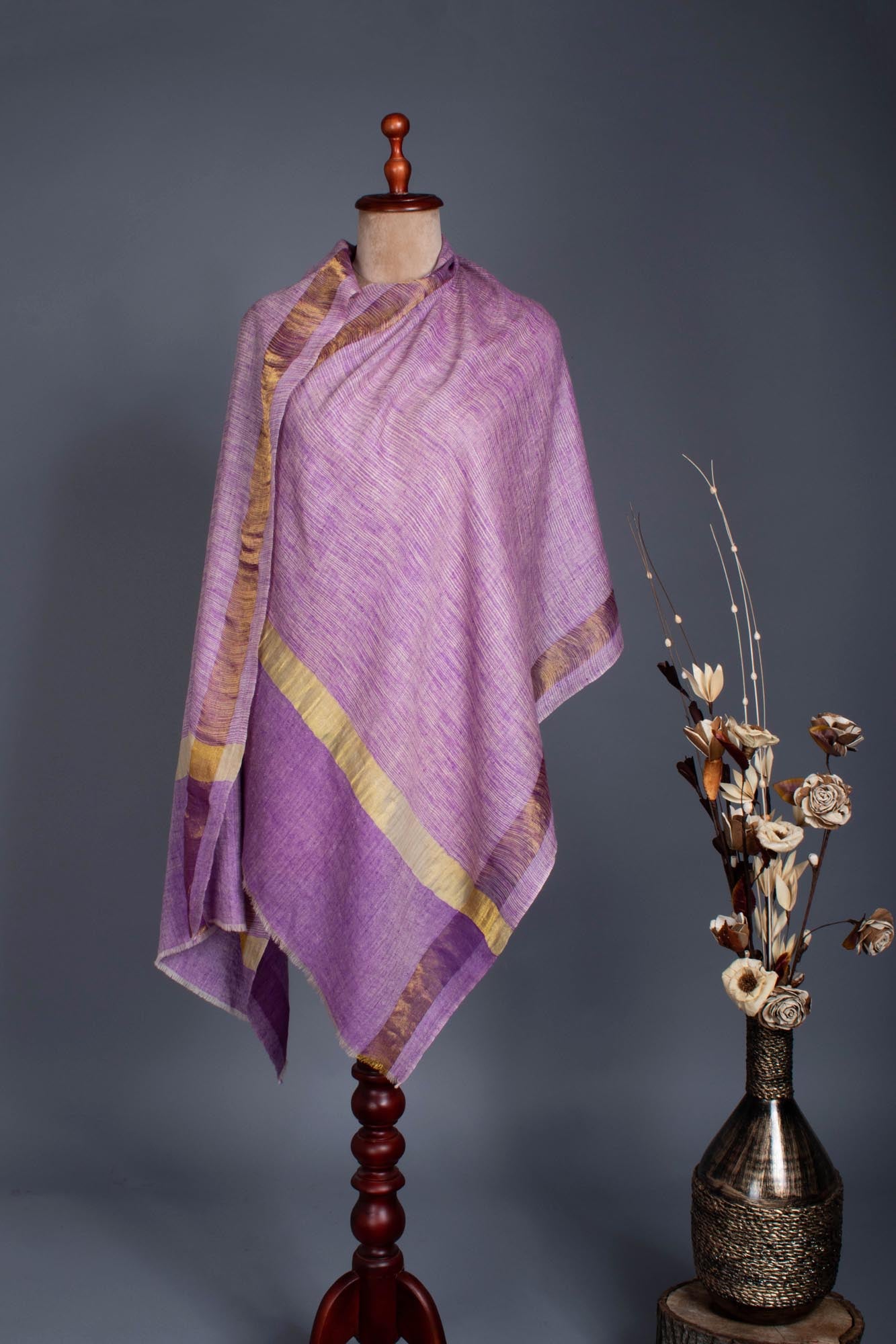 Zari Ikat Purple Pashmina Wrap -  CHHATAK