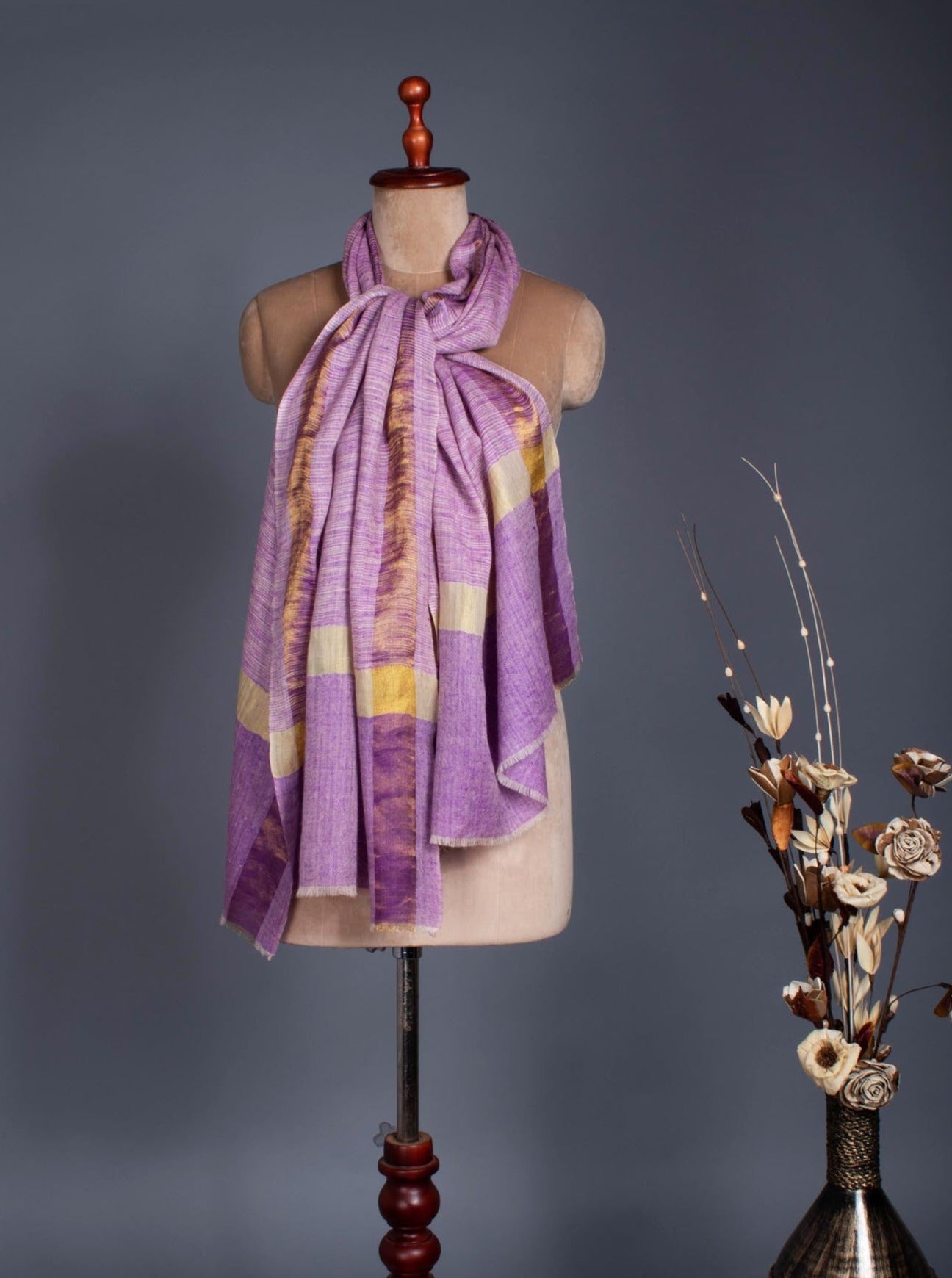 Zari Ikat Purple Pashmina Wrap -  CHHATAK