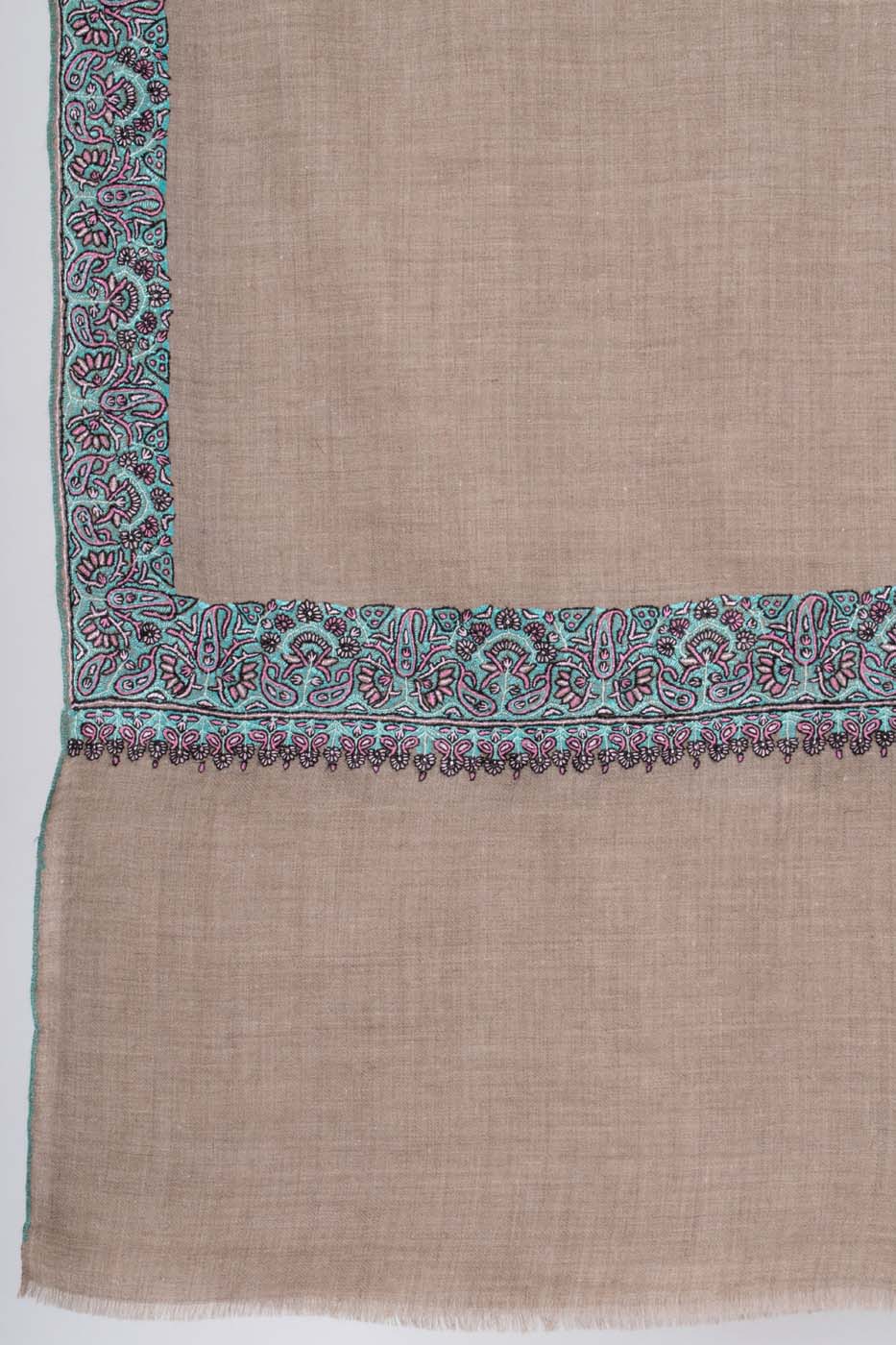 Sozni Embroidered Badum Pashmina Shawl Natural - PISA