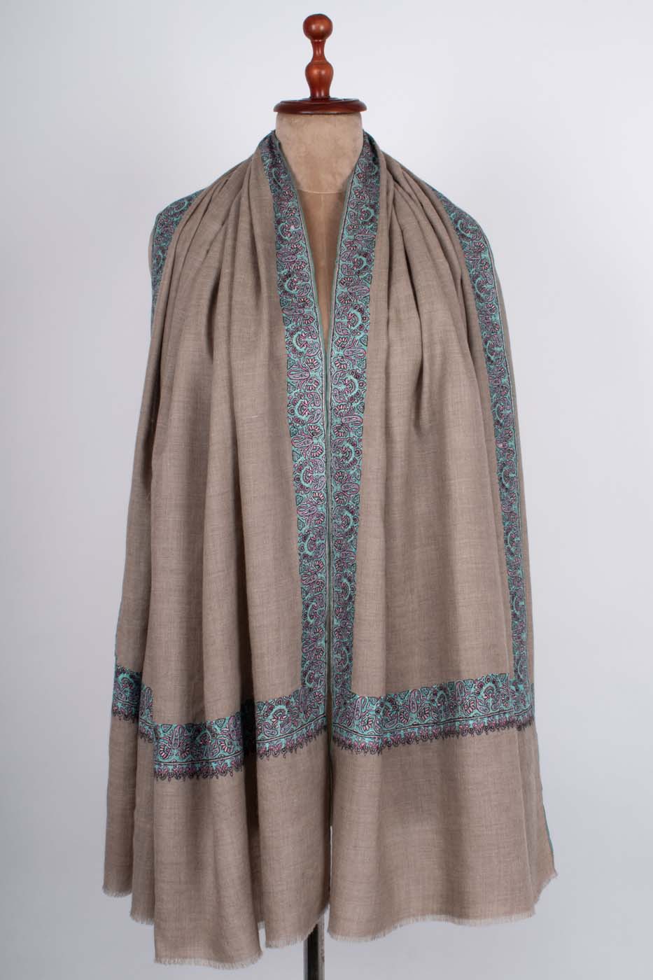 Sozni Embroidered Badum Pashmina Shawl Natural - PISA