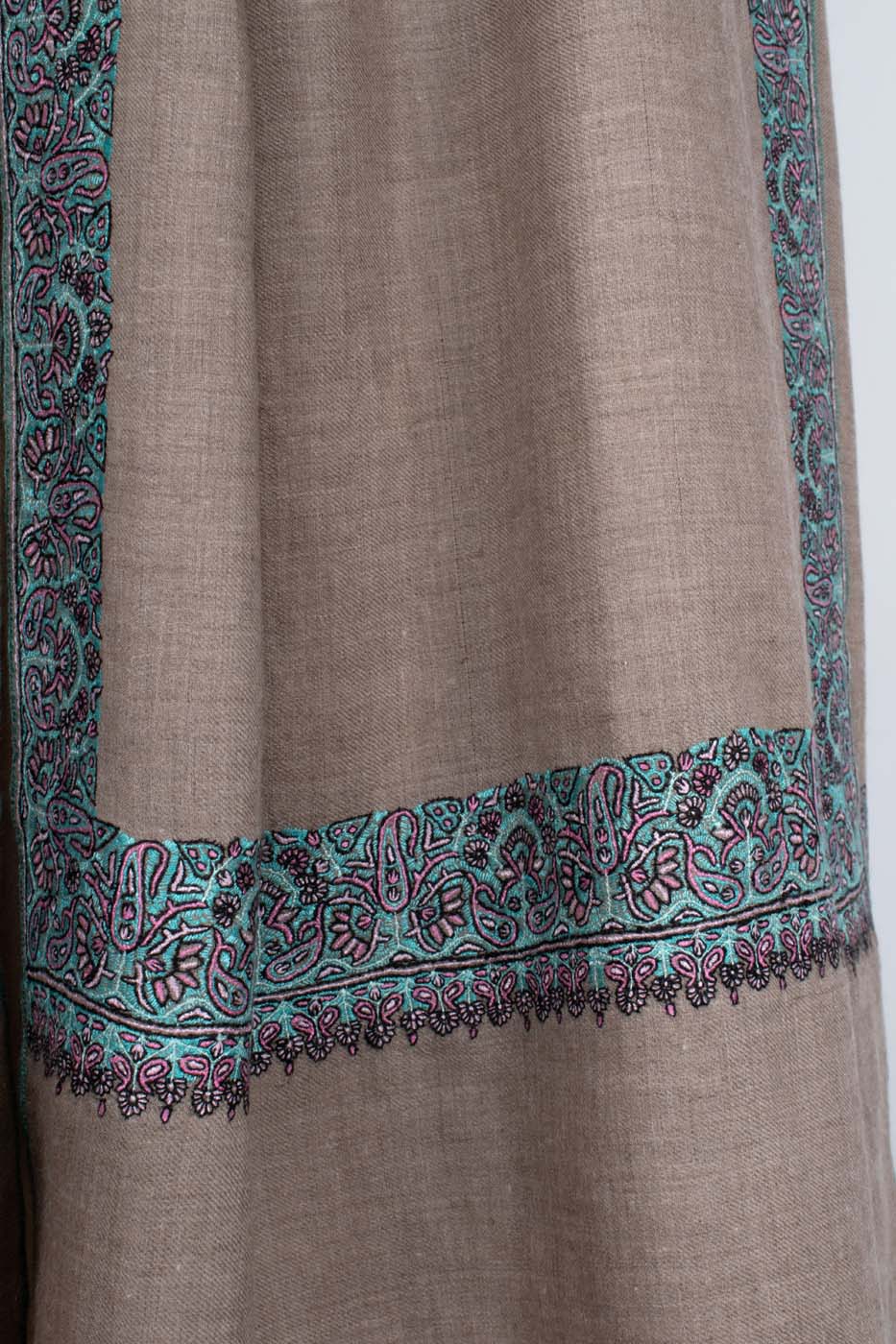 Sozni Embroidered Badum Pashmina Shawl Natural - PISA