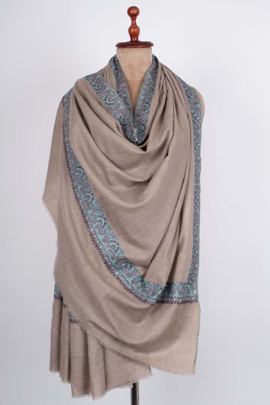 Sozni Embroidered Badum Pashmina Shawl Natural - PISA