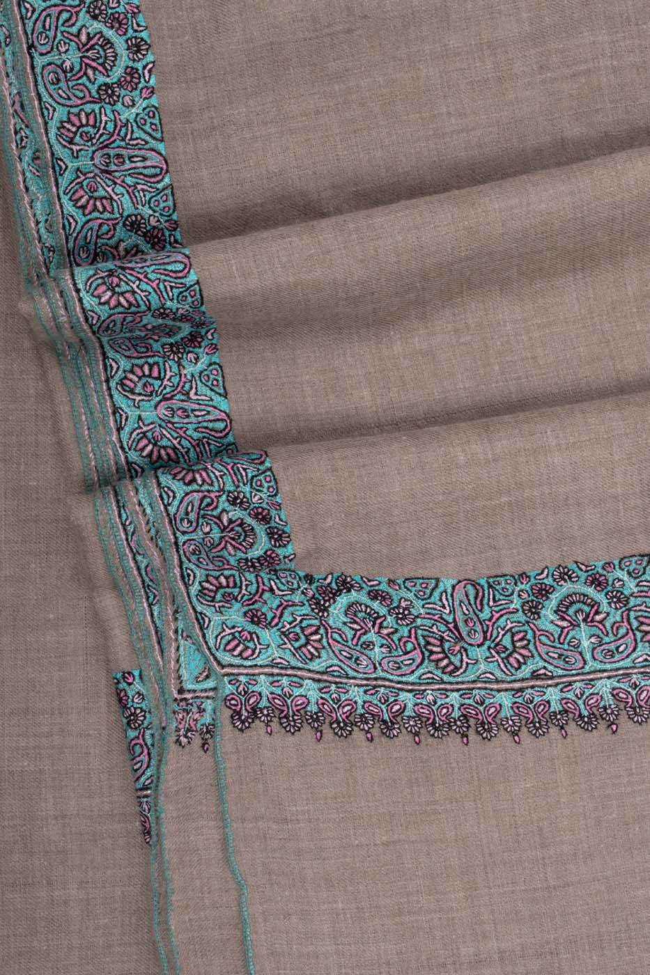 Sozni Embroidered Badum Pashmina Shawl Natural - PISA