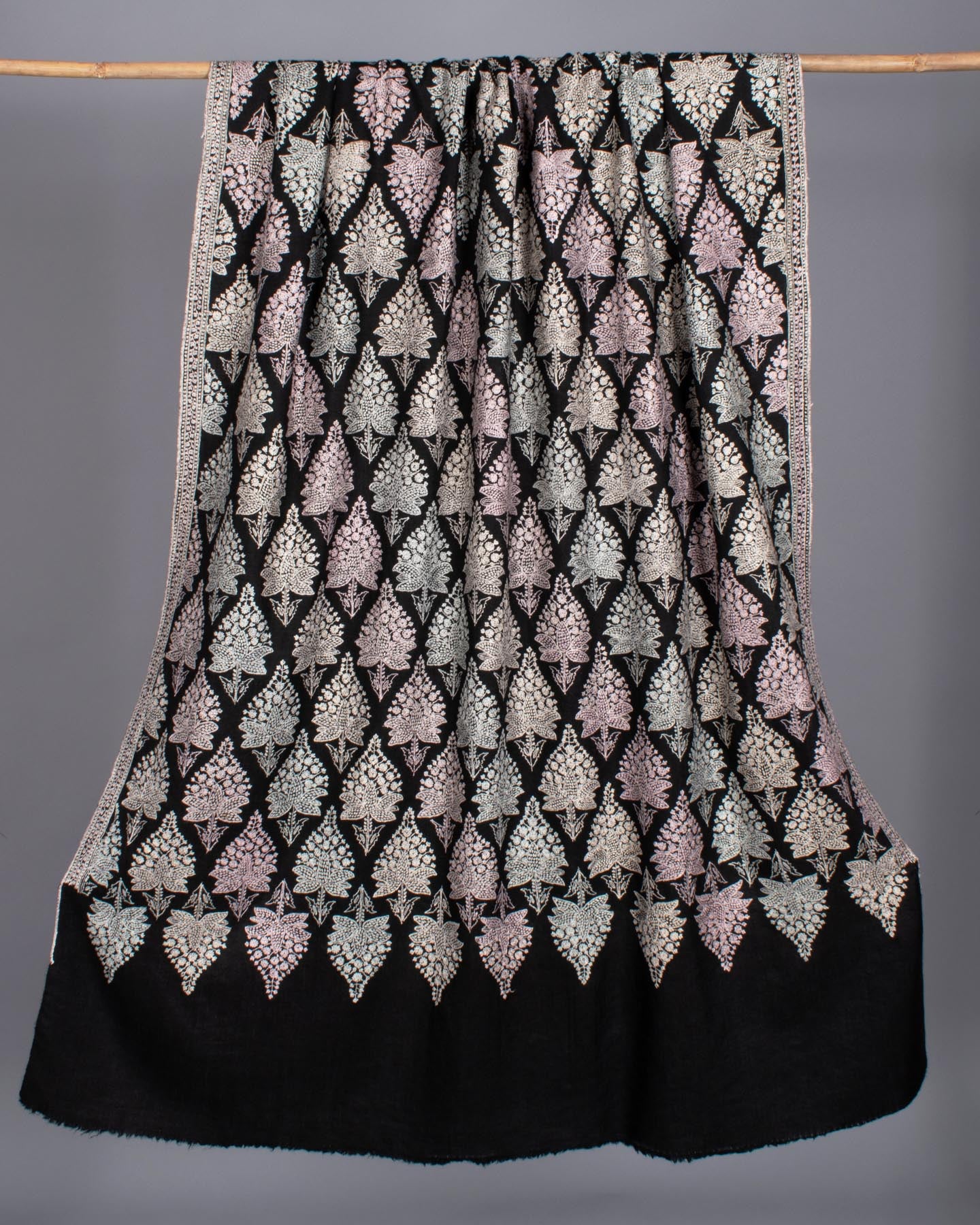 Black Pashmina Shawl Adorned with Vibrant Embroidery - NAPIER