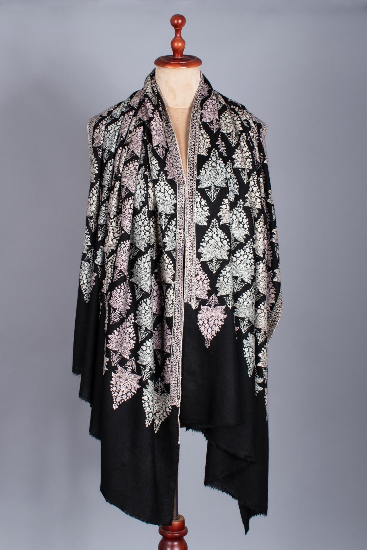 Black Pashmina Shawl Adorned with Vibrant Embroidery - NAPIER