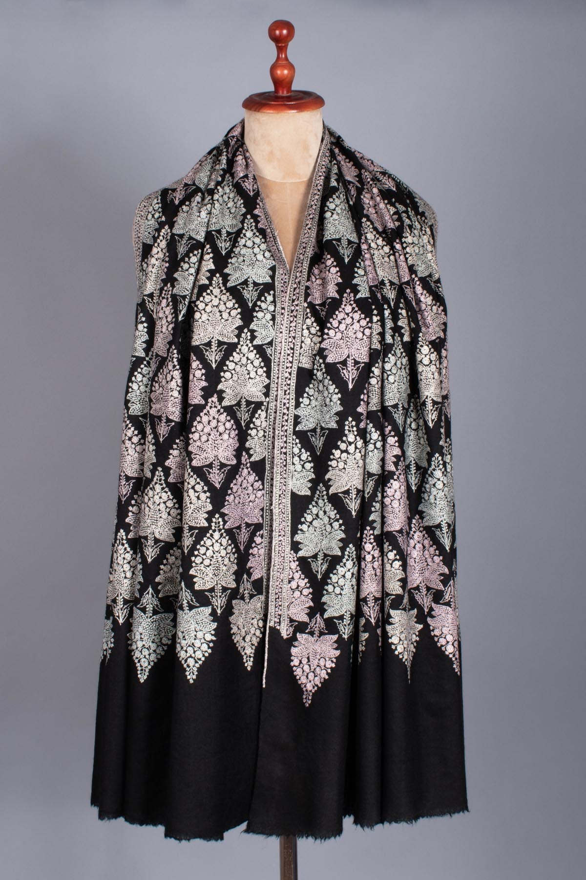 Black Pashmina Shawl Adorned with Vibrant Embroidery - NAPIER