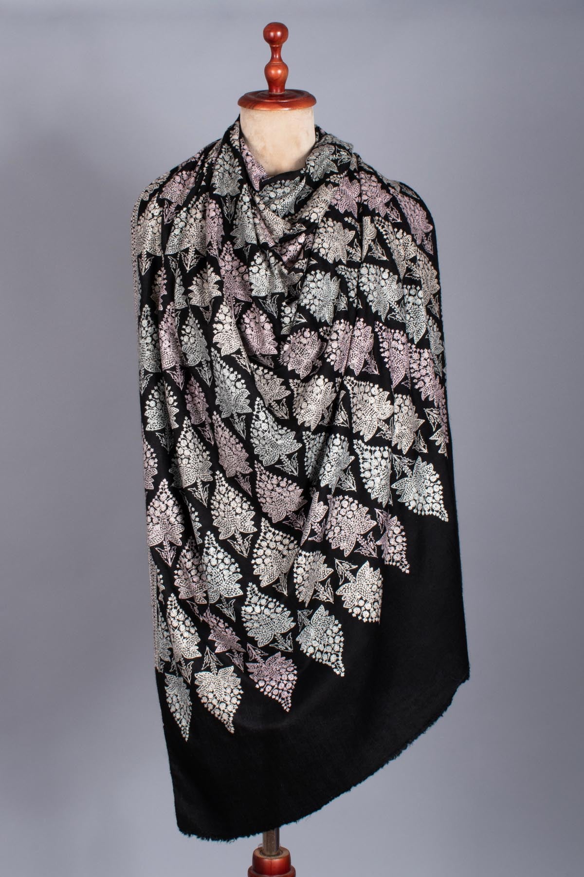 Black Pashmina Shawl Adorned with Vibrant Embroidery - NAPIER