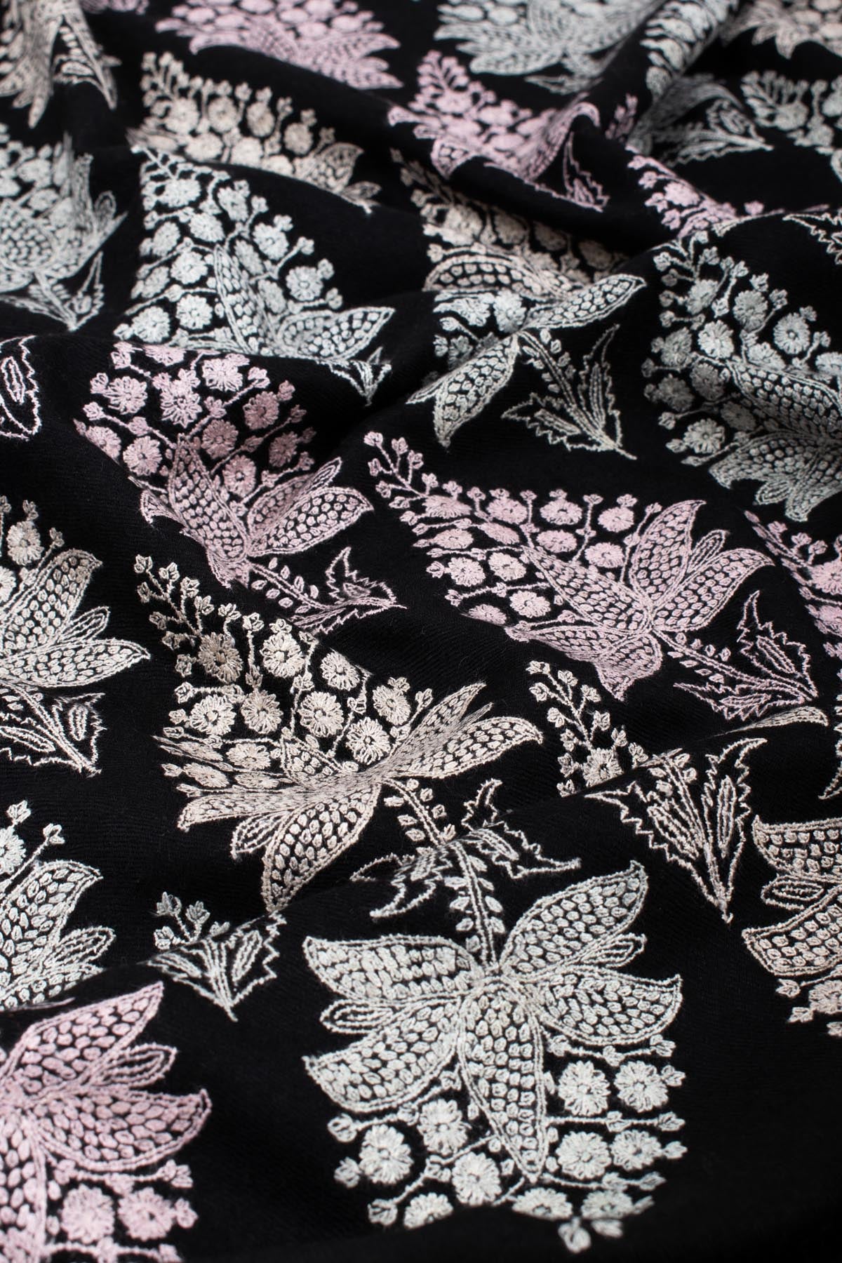 Black Pashmina Shawl Adorned with Vibrant Embroidery - NAPIER