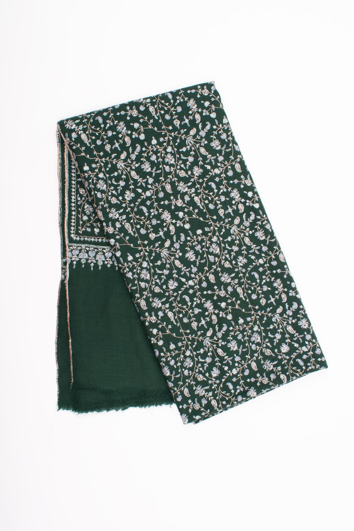 Hunter Green Sozni Jaal Embroidered Pashmina - HAMILTON