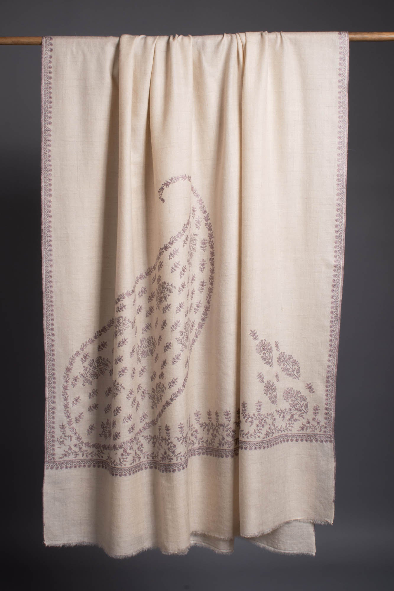 Ivory Wrap With Mughal Paisley Embroidered Pashmina  - IVALO