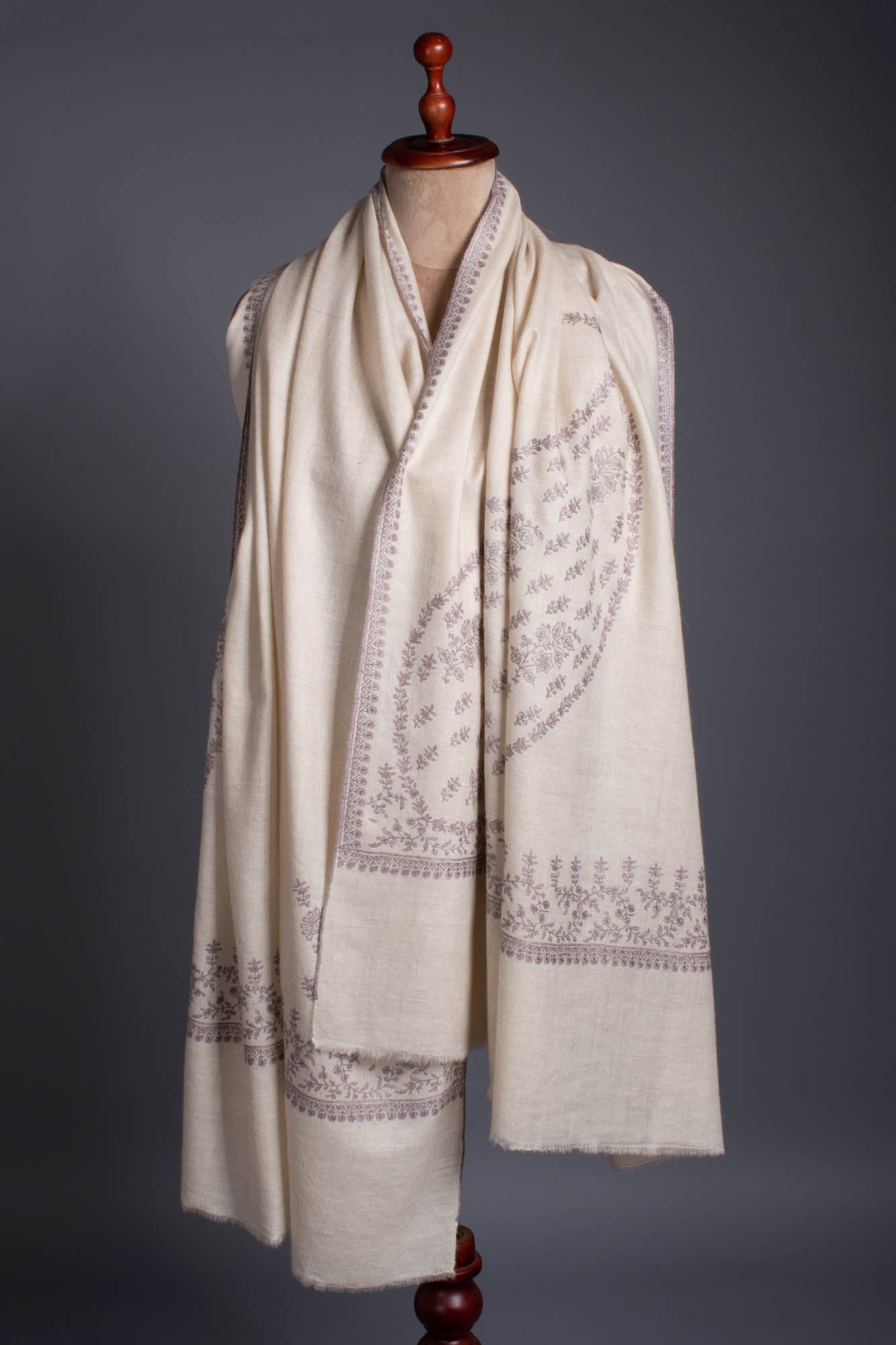 Ivory Wrap With Mughal Paisley Embroidered Pashmina  - IVALO