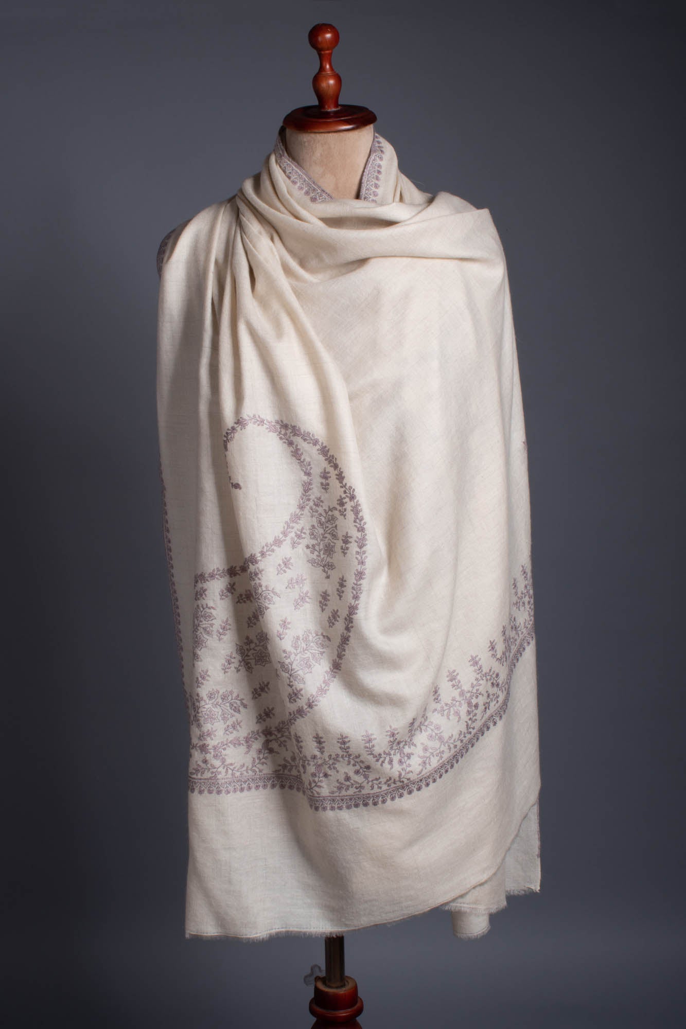 Ivory Wrap With Mughal Paisley Embroidered Pashmina  - IVALO