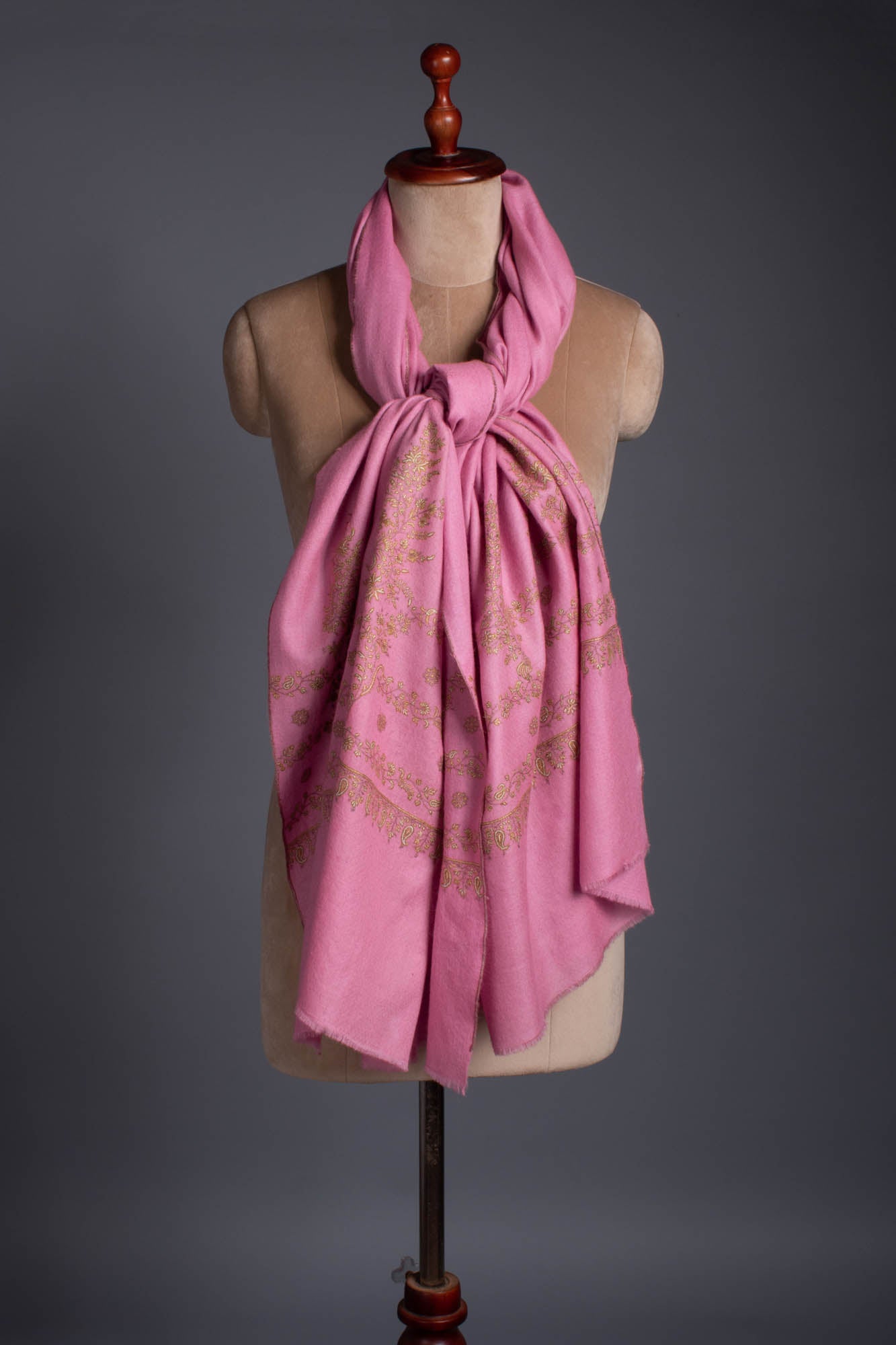 Bubblegum Pink Sozni Embroidered Pashmina Shawl - HAARLEM