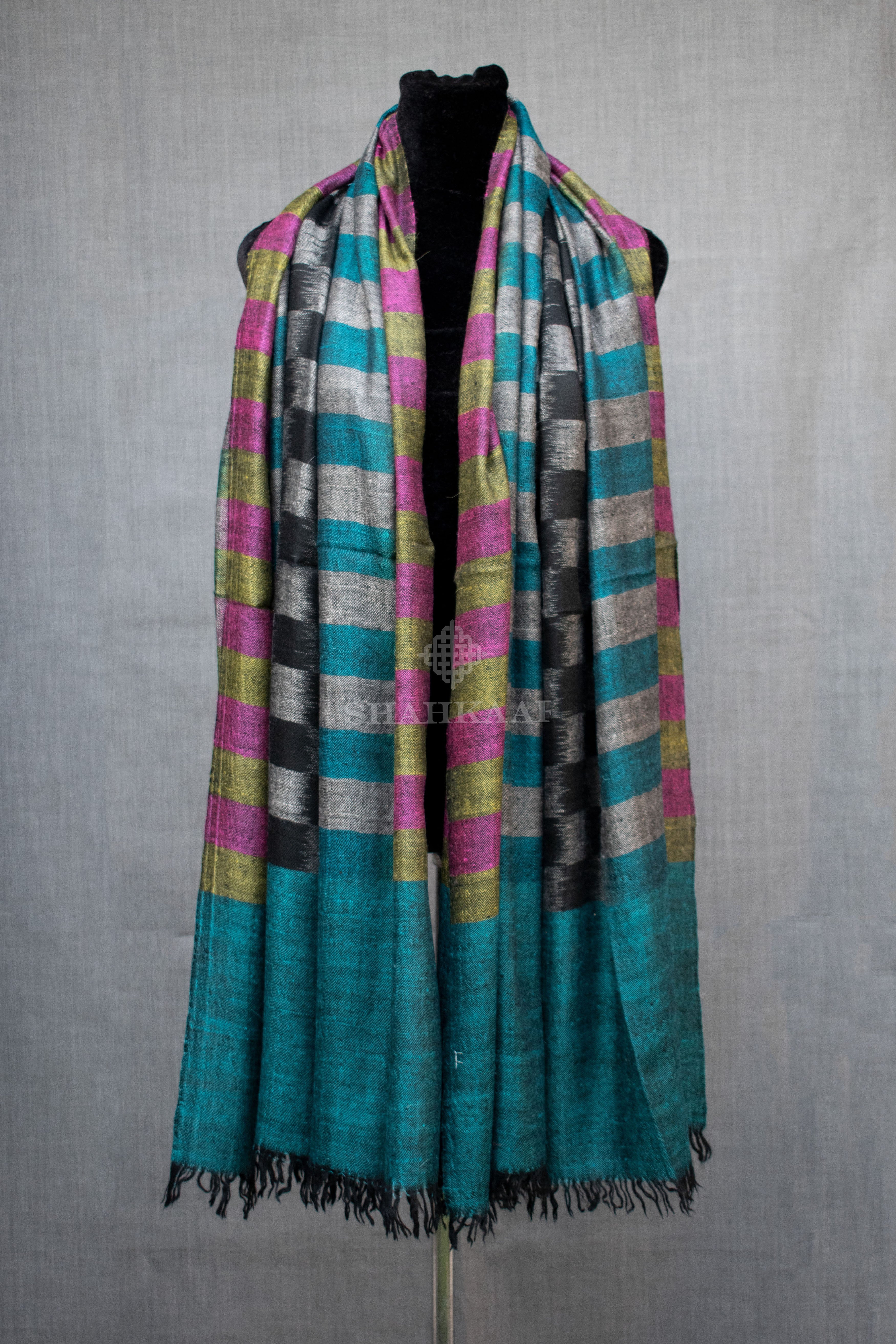 Shahkaar Space Dyed Multi Color Cashmere Shawl wrapped on a dummy