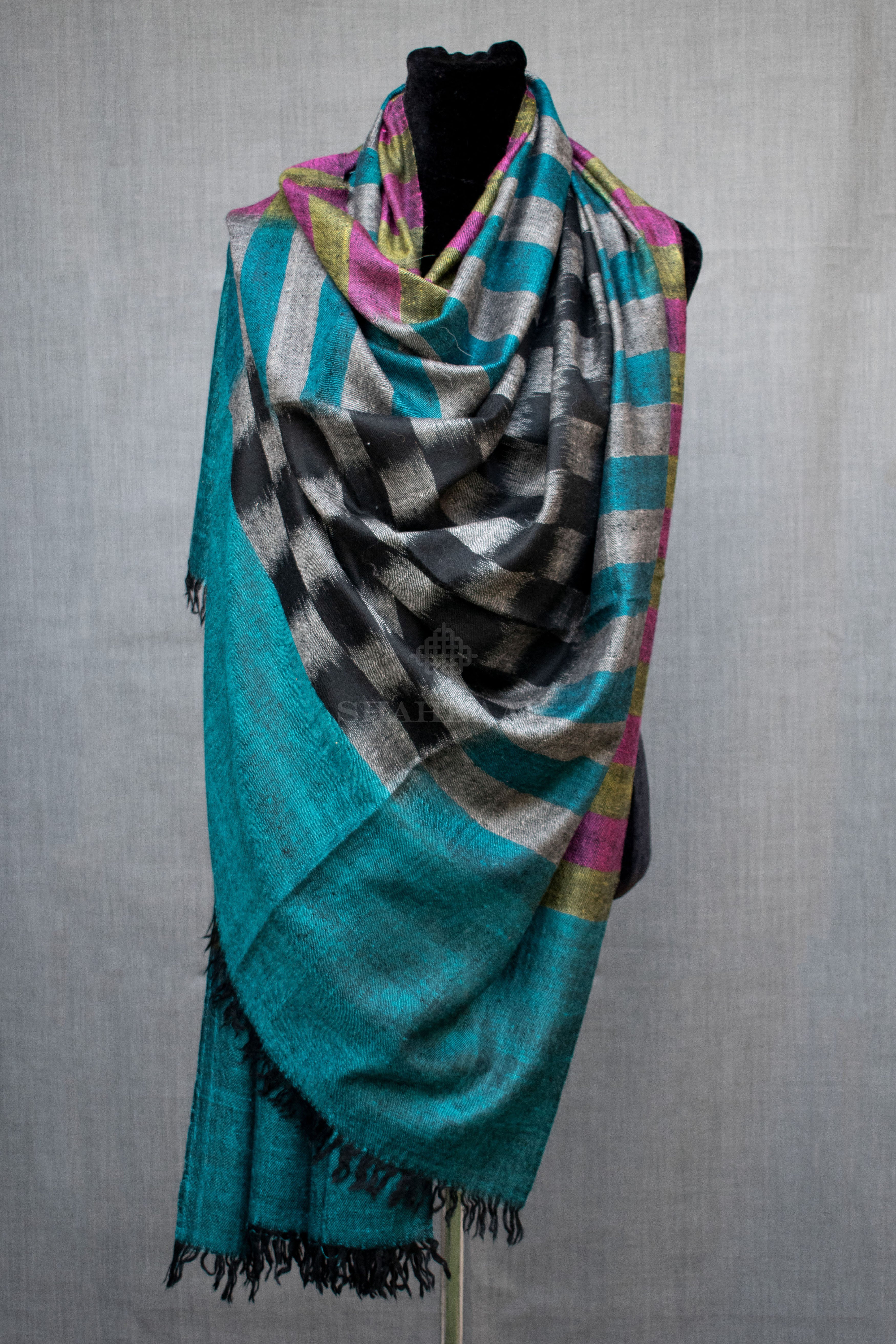 Shahkaar Space Dyed Multi Color Cashmere Shawl wrapped on a dummy