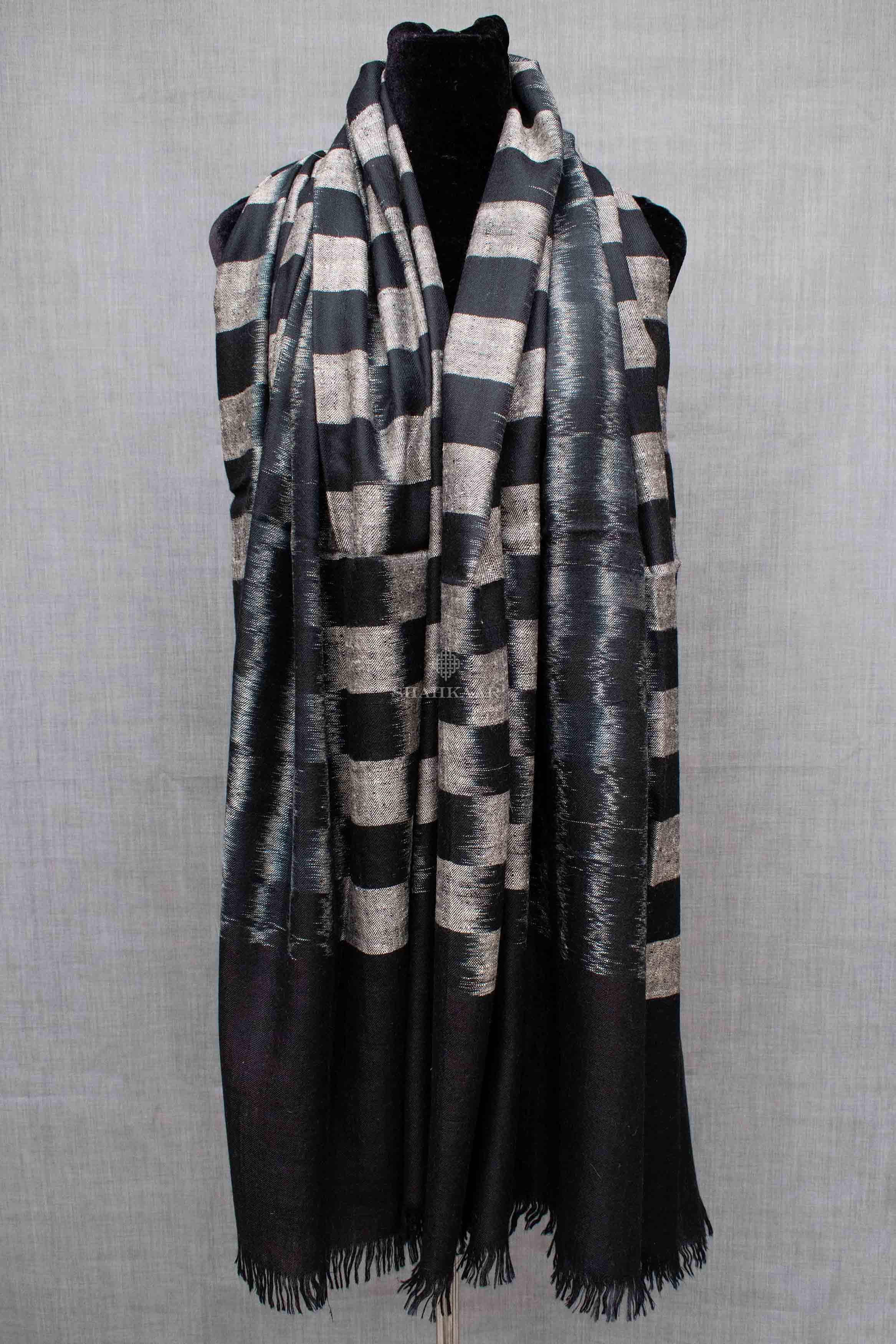 Shahkaar Space Dyed Black & White Cashmere Shawl wrapped around dummy