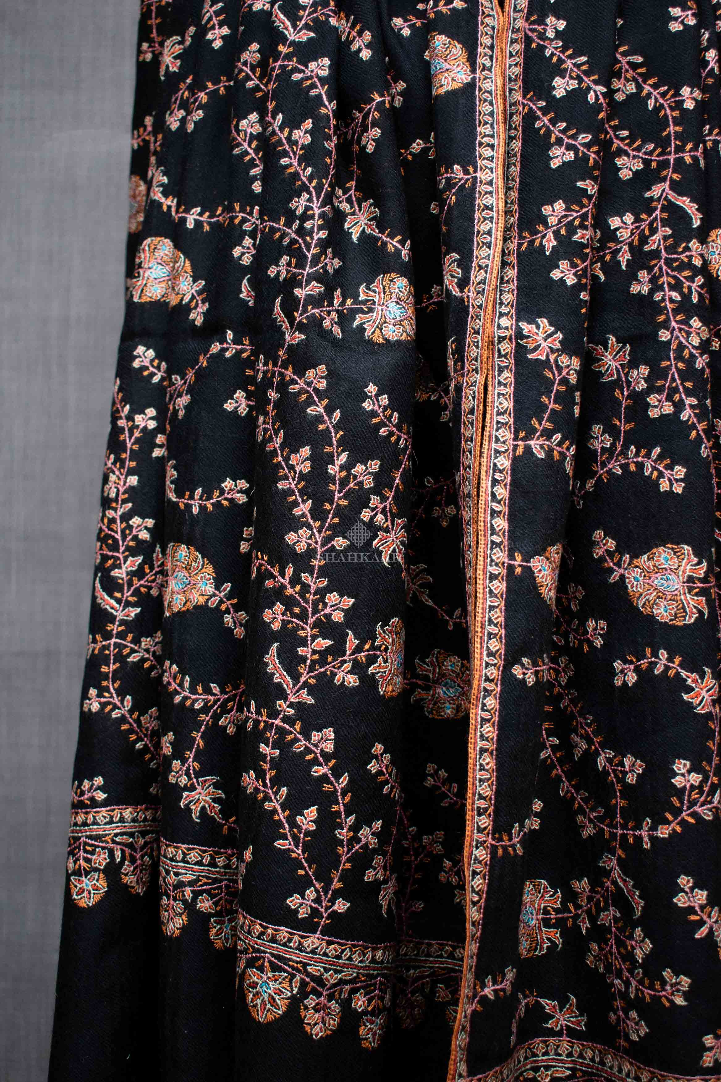 Shahkaar Black Embroidered Cashmere Shawl (Zoomed image)