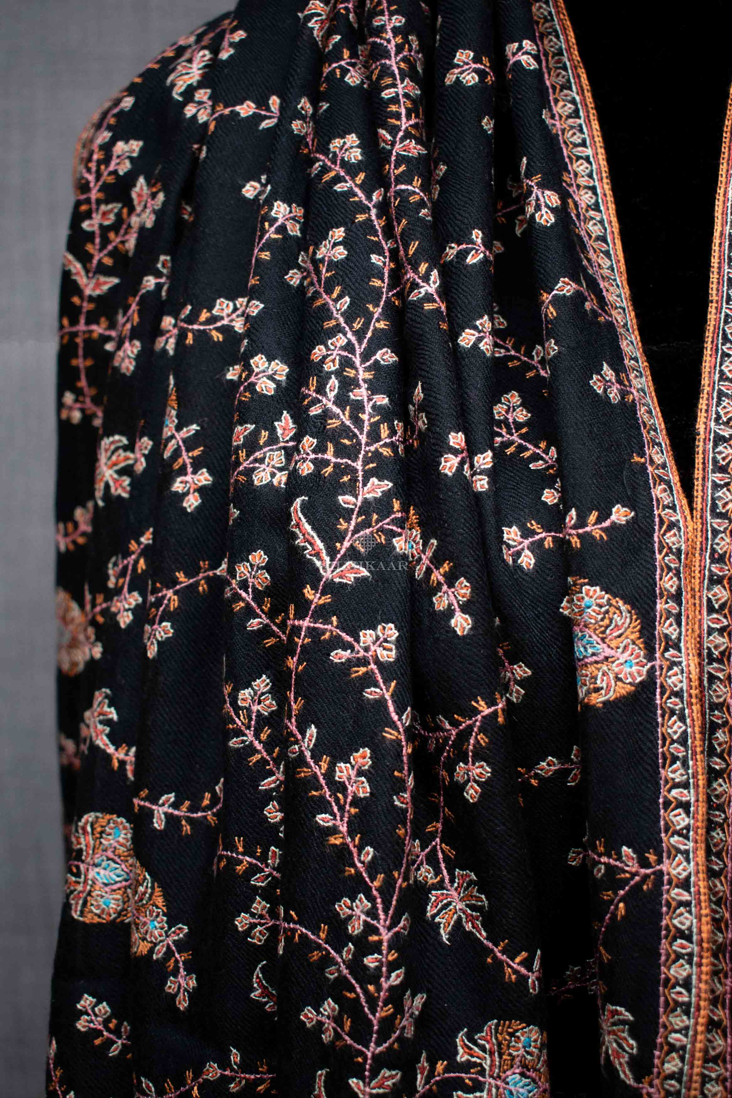 Shahkaar Black Embroidered Cashmere Shawl (Zoomed image)