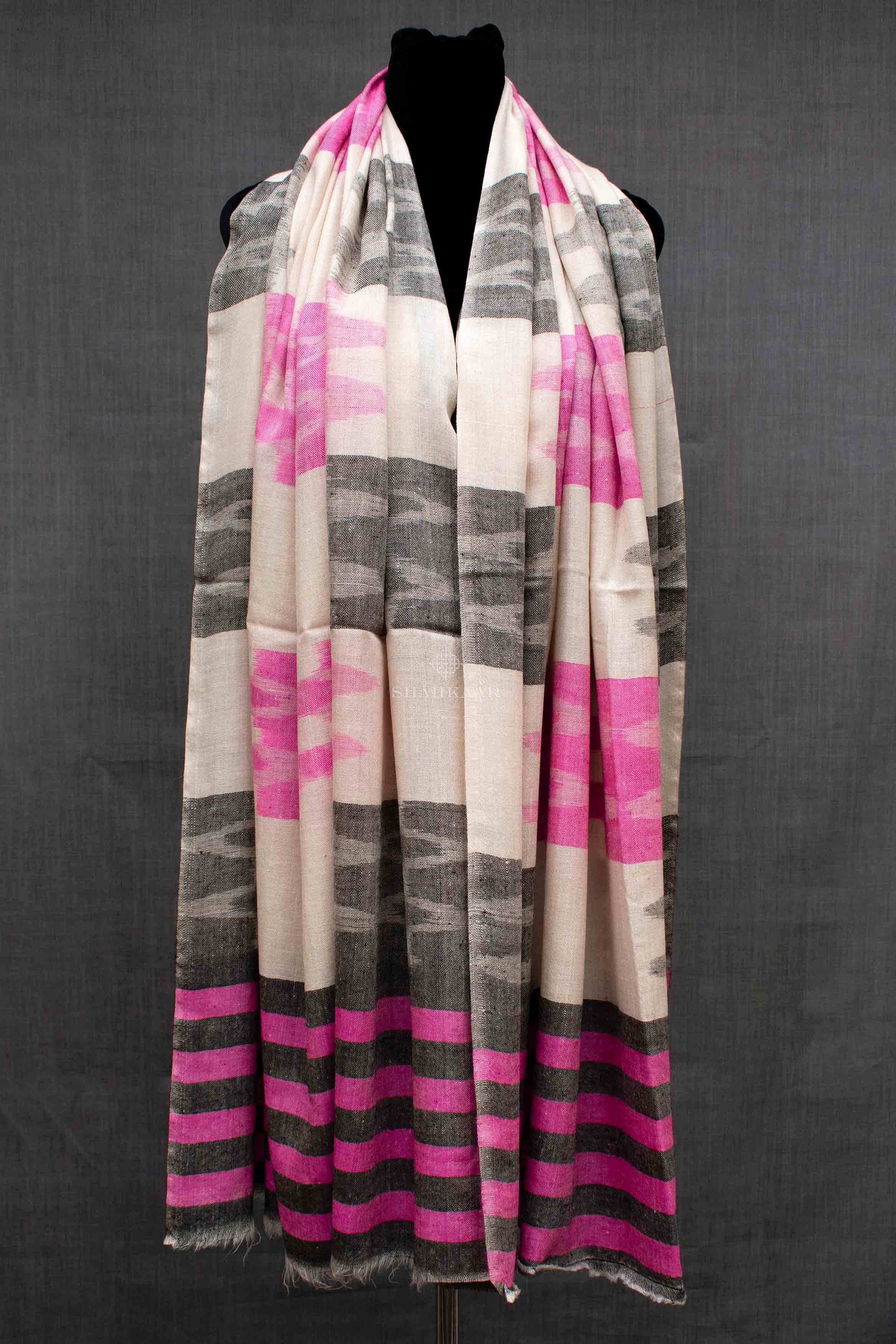 Shahkaar Space Dyed Multi Color Cashmere Shawl wrapped on a dummy