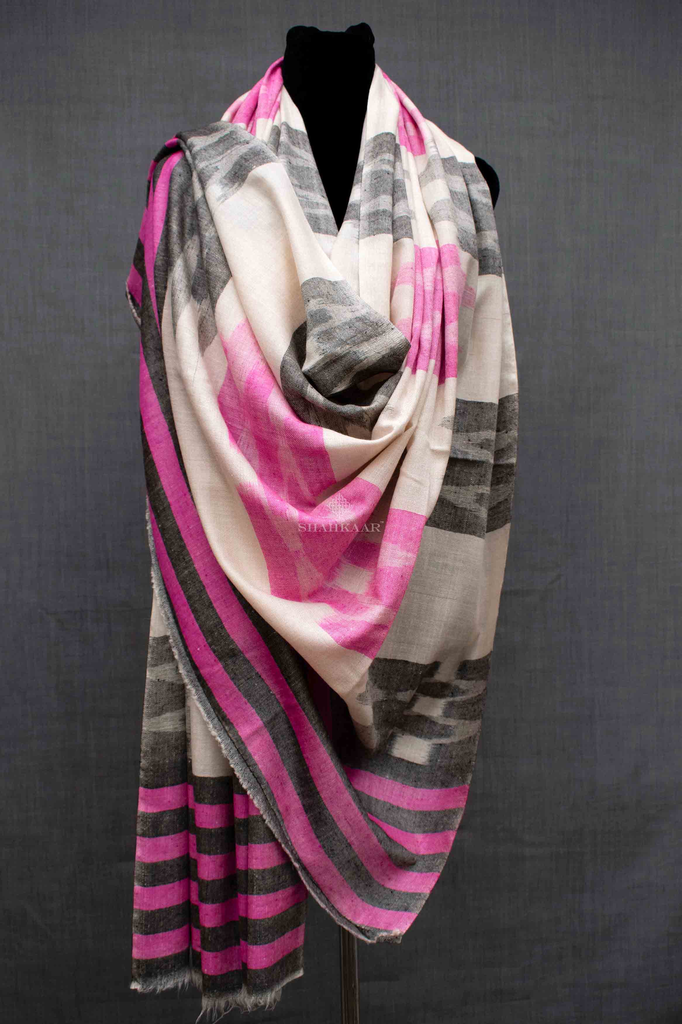 Shahkaar Space Dyed Multi Color Cashmere Shawl wrapped on a dummy