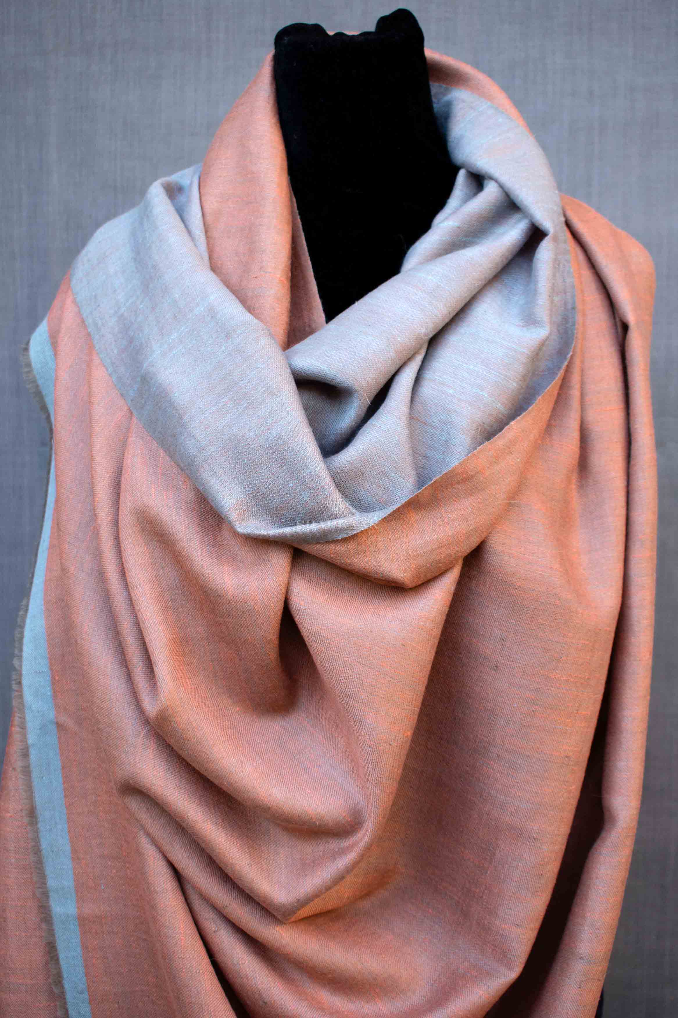 Shahkaar Dual Shade Cashmere Shawl wrapped around dummy (Zoomed image)