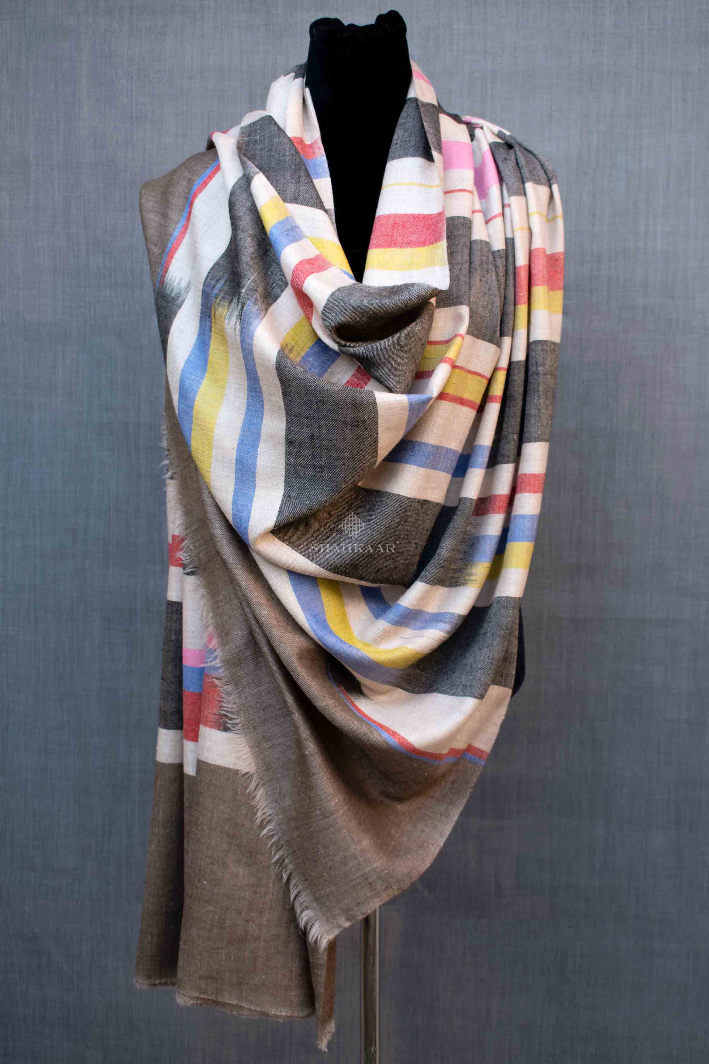 Shahkaar Space Dyed Multi Color Cashmere Shawl wrapped on a dummy