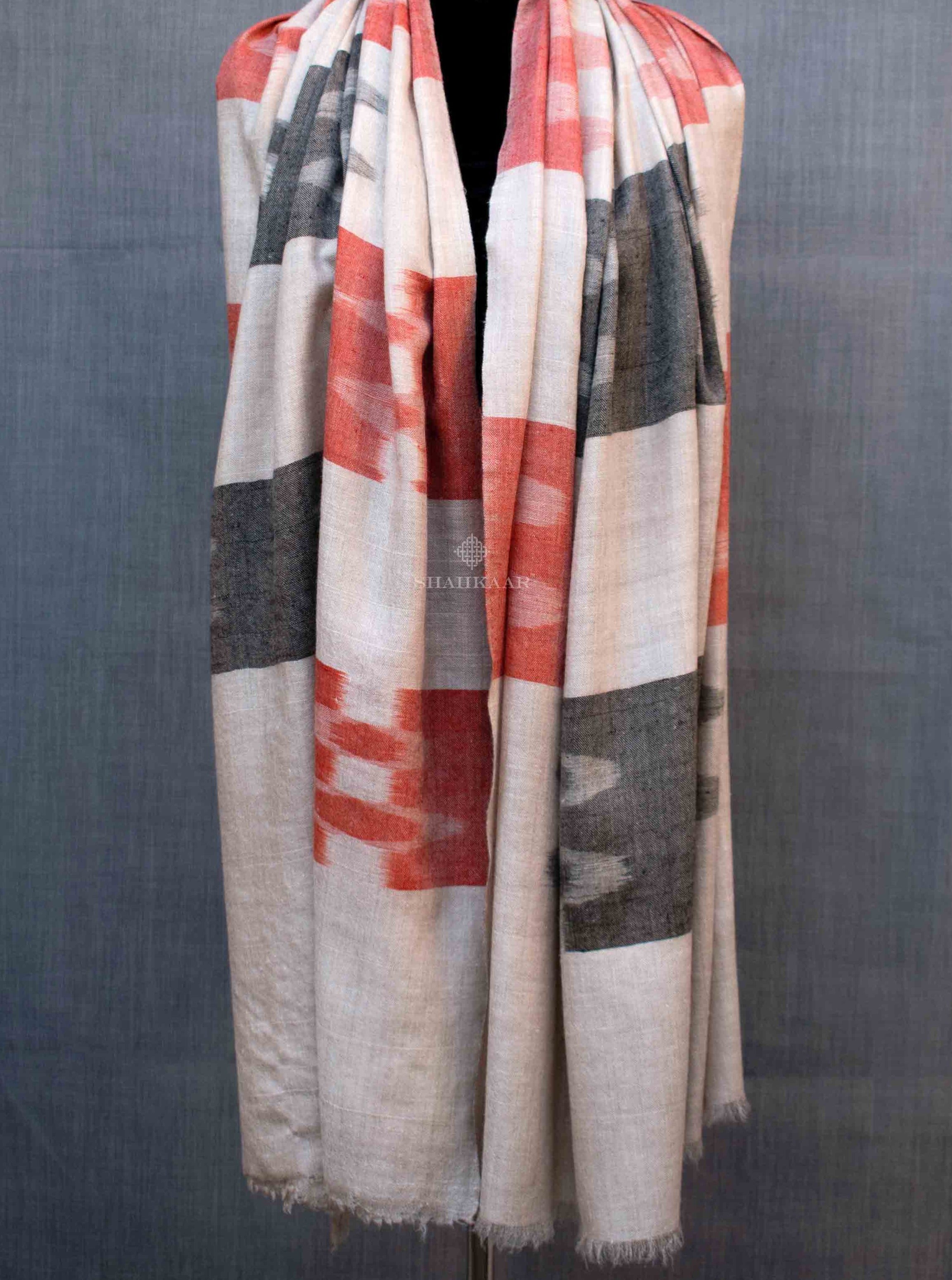 Shahkaar Space Dyed Beige Cashmere Shawl wrapped on a dummy