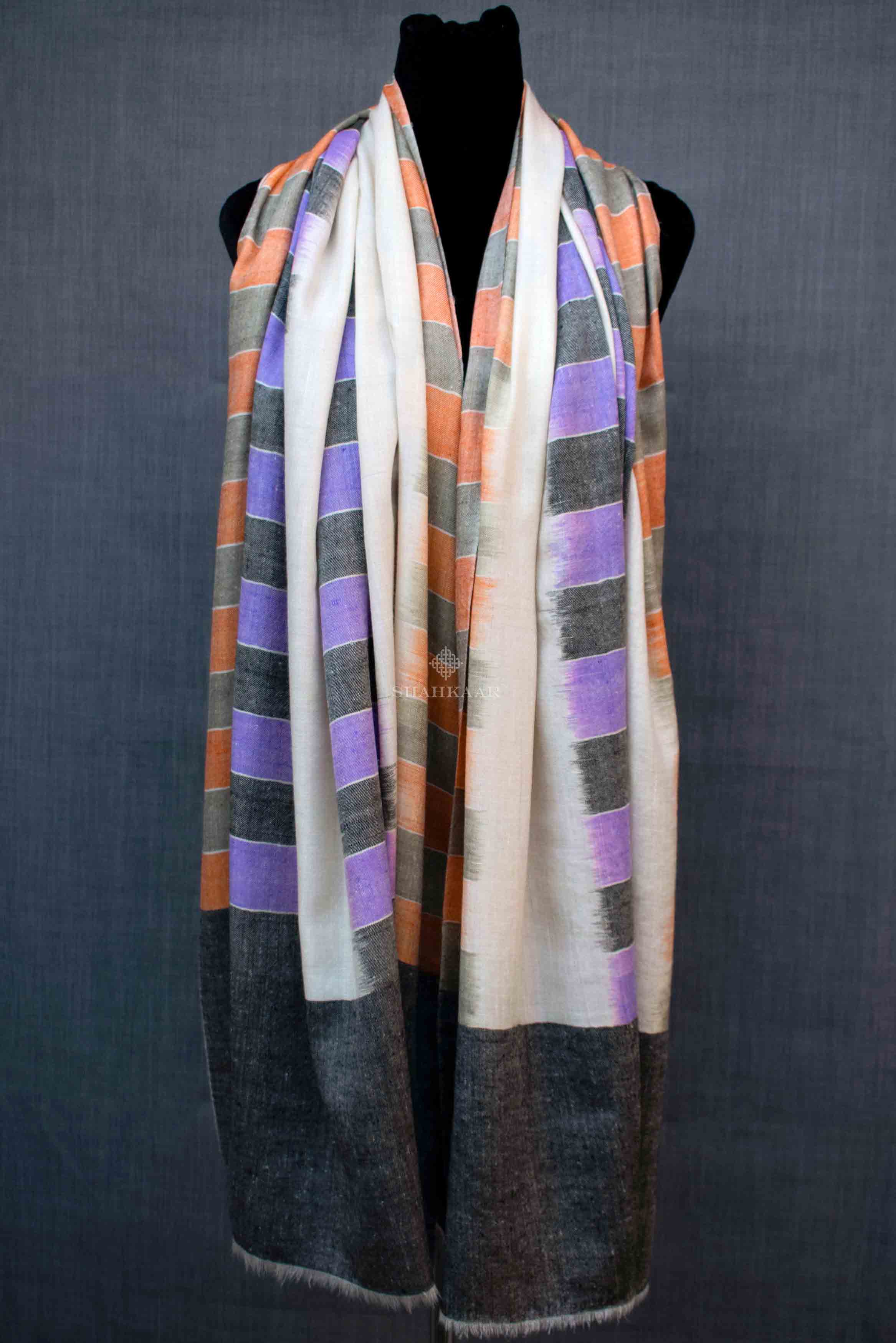 Shahkaar Space Dyed Multi Color Cashmere Shawl wrapped on a dummy