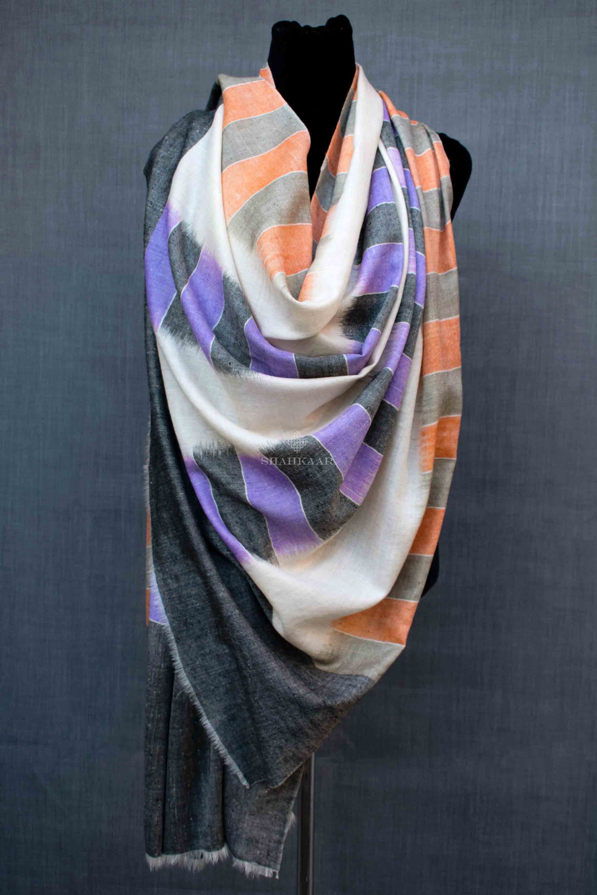 Shahkaar Space Dyed Multi Color Cashmere Shawl wrapped on a dummy