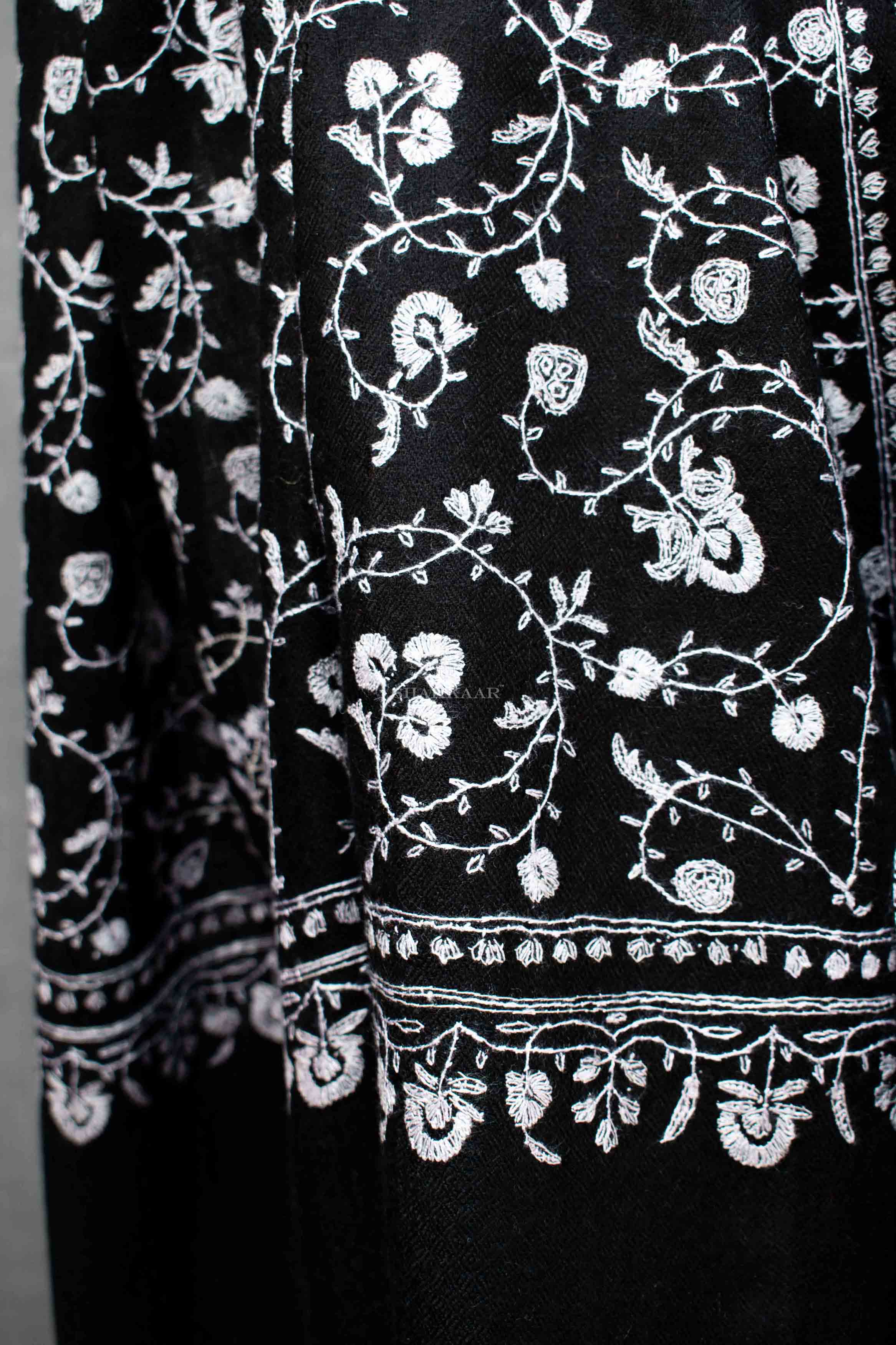 Shahkaar Black Embroidery Cashmere Shawl (Zoomed image)