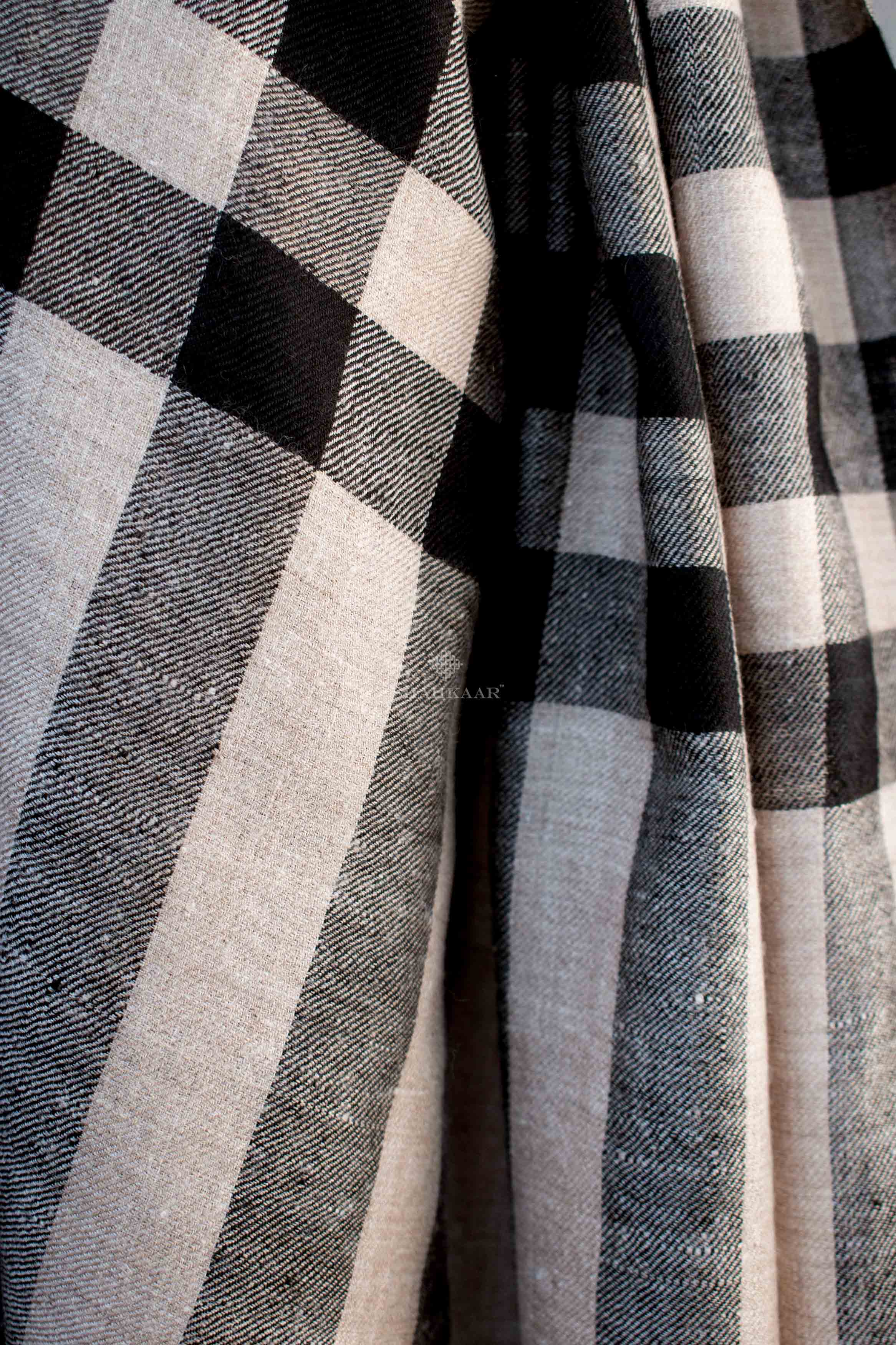 Shahkaar Black & White Check Cashmere Shawl (Zoomed image)