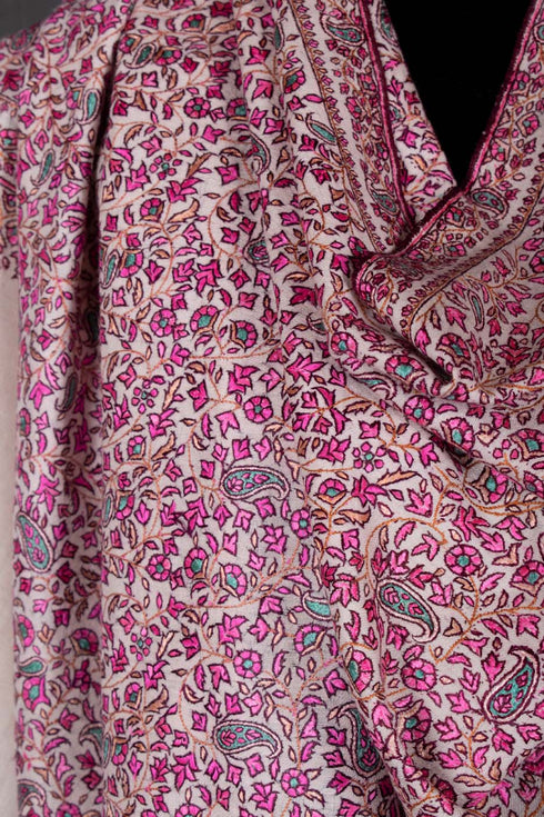 ISRA Mulberry Silk Embroidered Pashmina Shawl - 45x90"