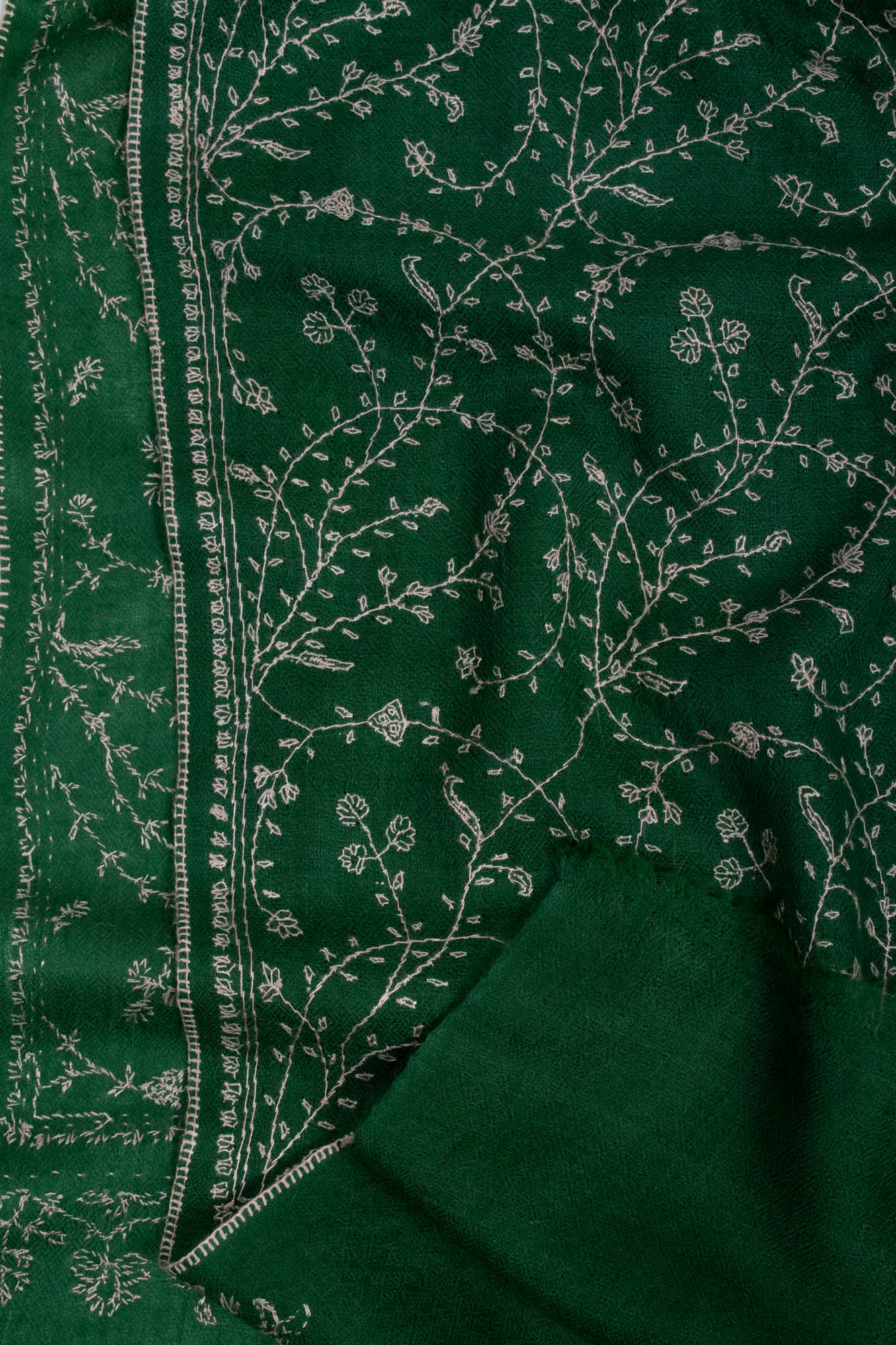 Green Hand Embroidered Pashmina Scarf - JUAREZ