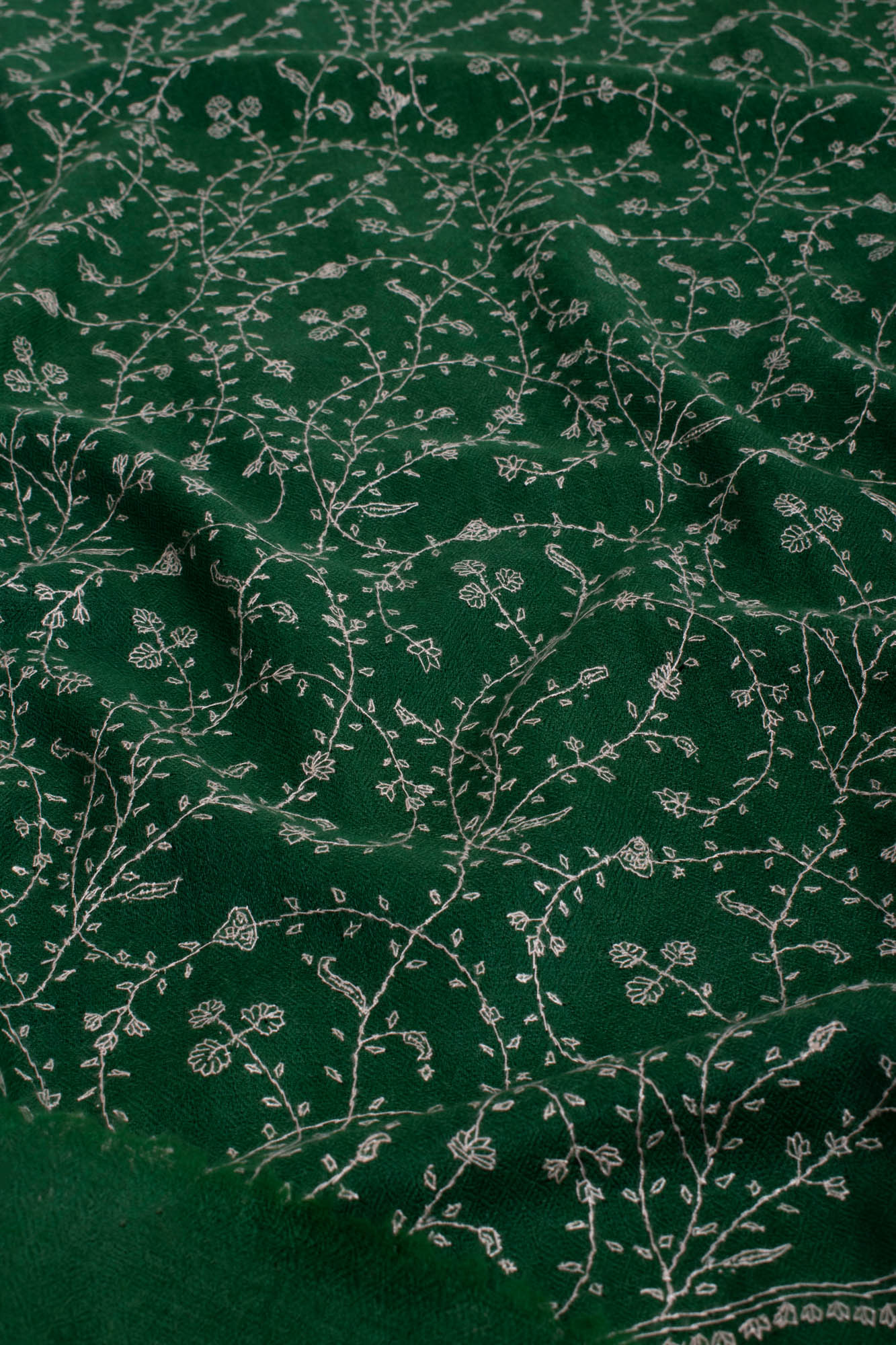 Green Hand Embroidered Pashmina Scarf - JUAREZ