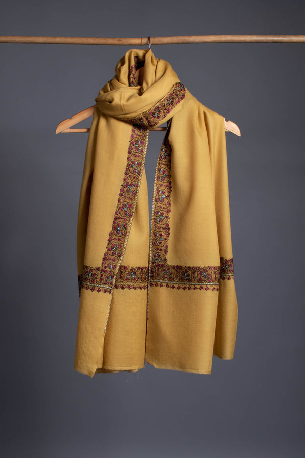 Sunset Yellow Hand Embroidered Shawl - SURRA
