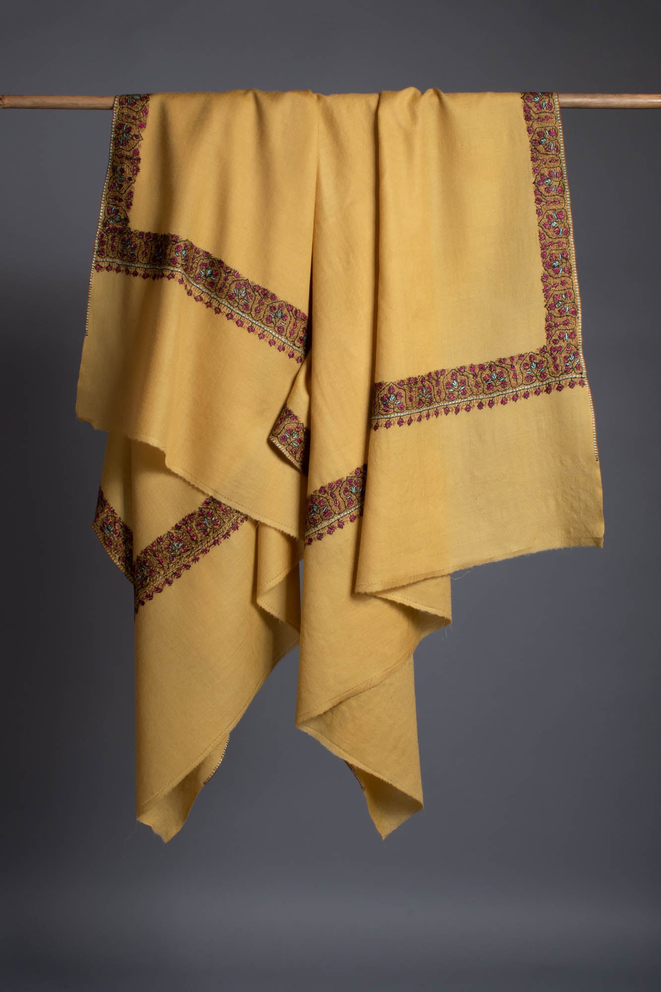 Sunset Yellow Hand Embroidered Shawl - SURRA