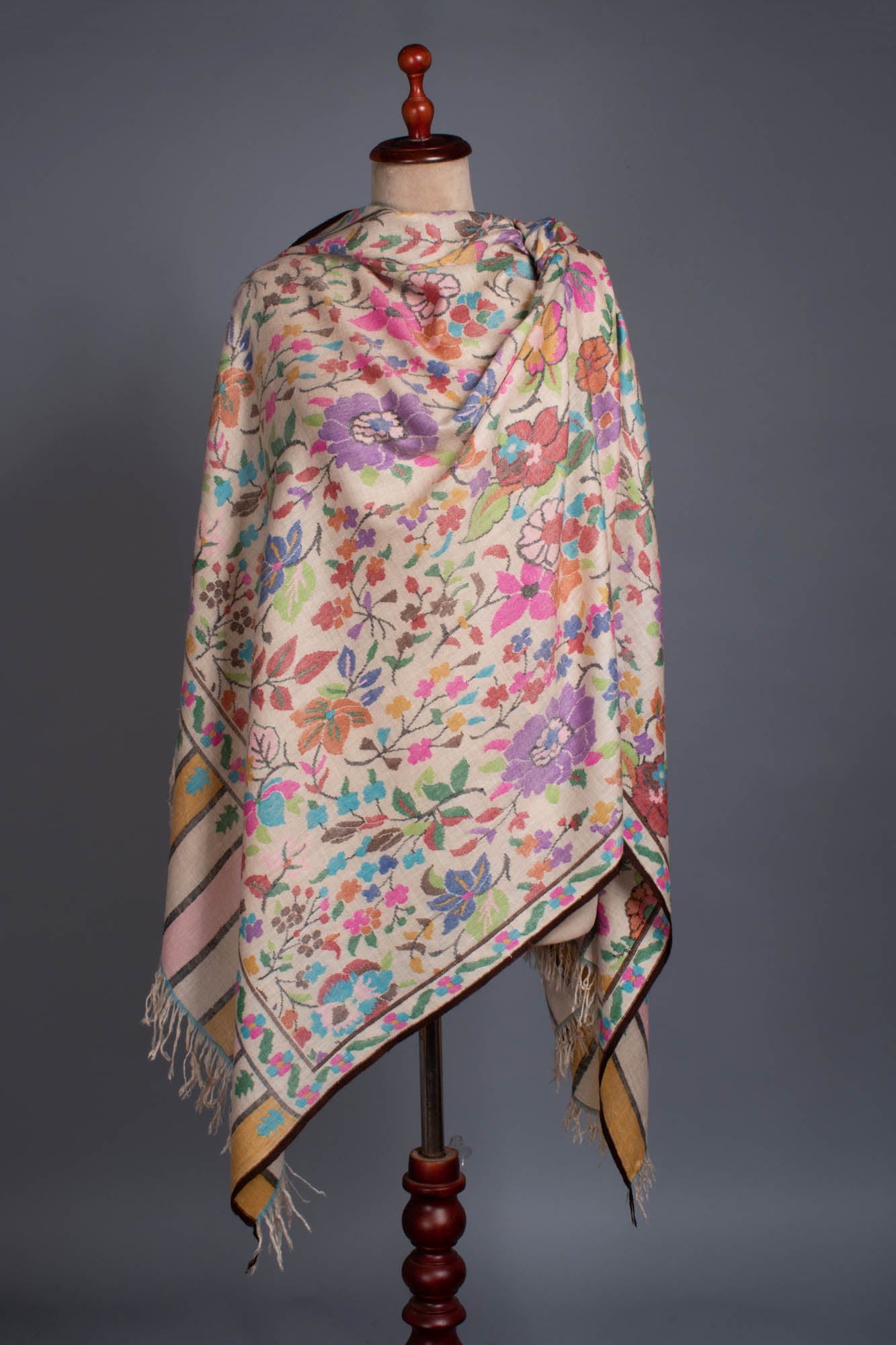 Ivory Floral Kani Wedding Pashmina Châle - Zalipie