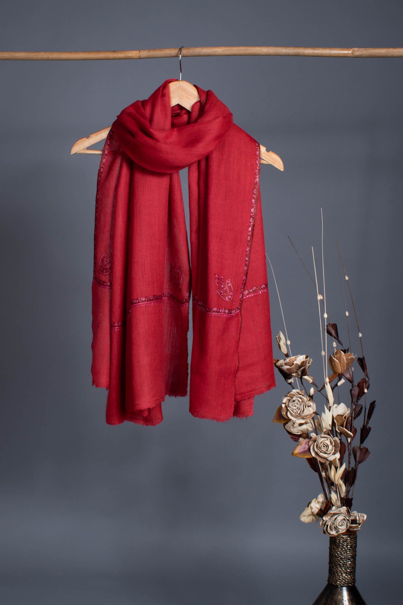 Red Handloomed Authentic Pashmina Shawl - POTOSI