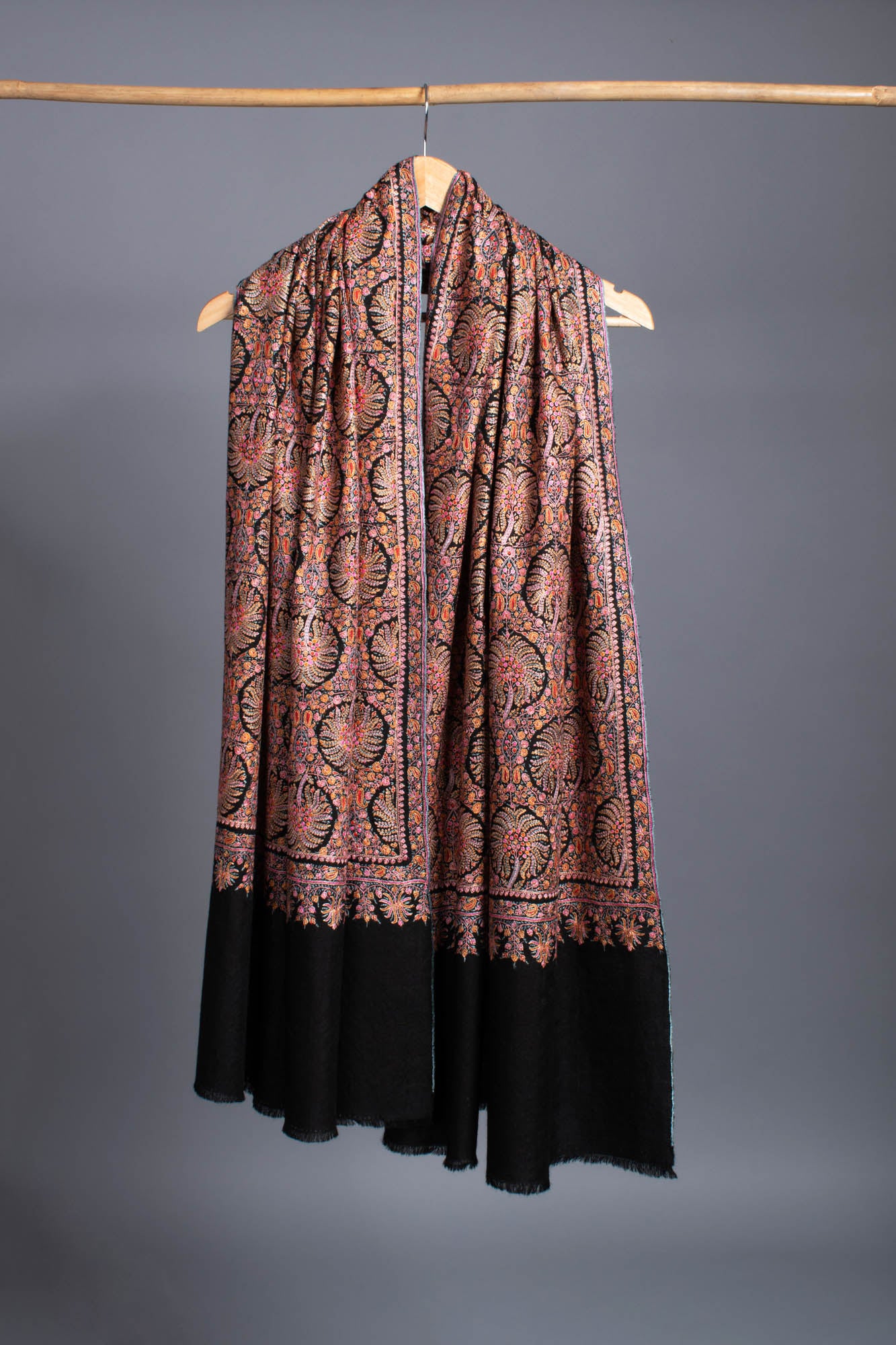 Black Silk Embroidered Pashmina Shawl - ABBAS