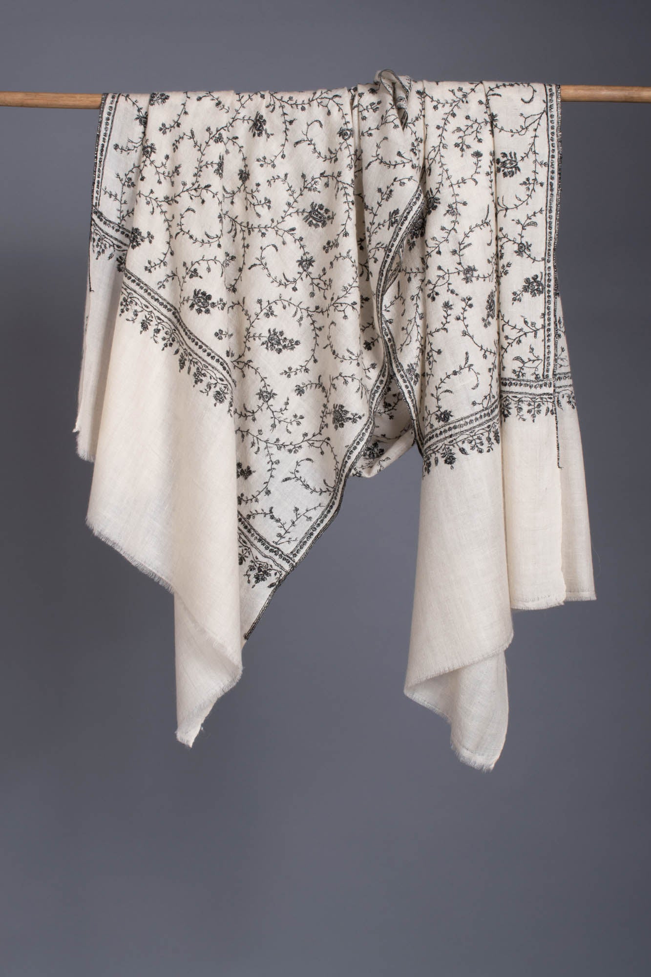 Black White Cashmere Embroidered Wrap - JIBLA