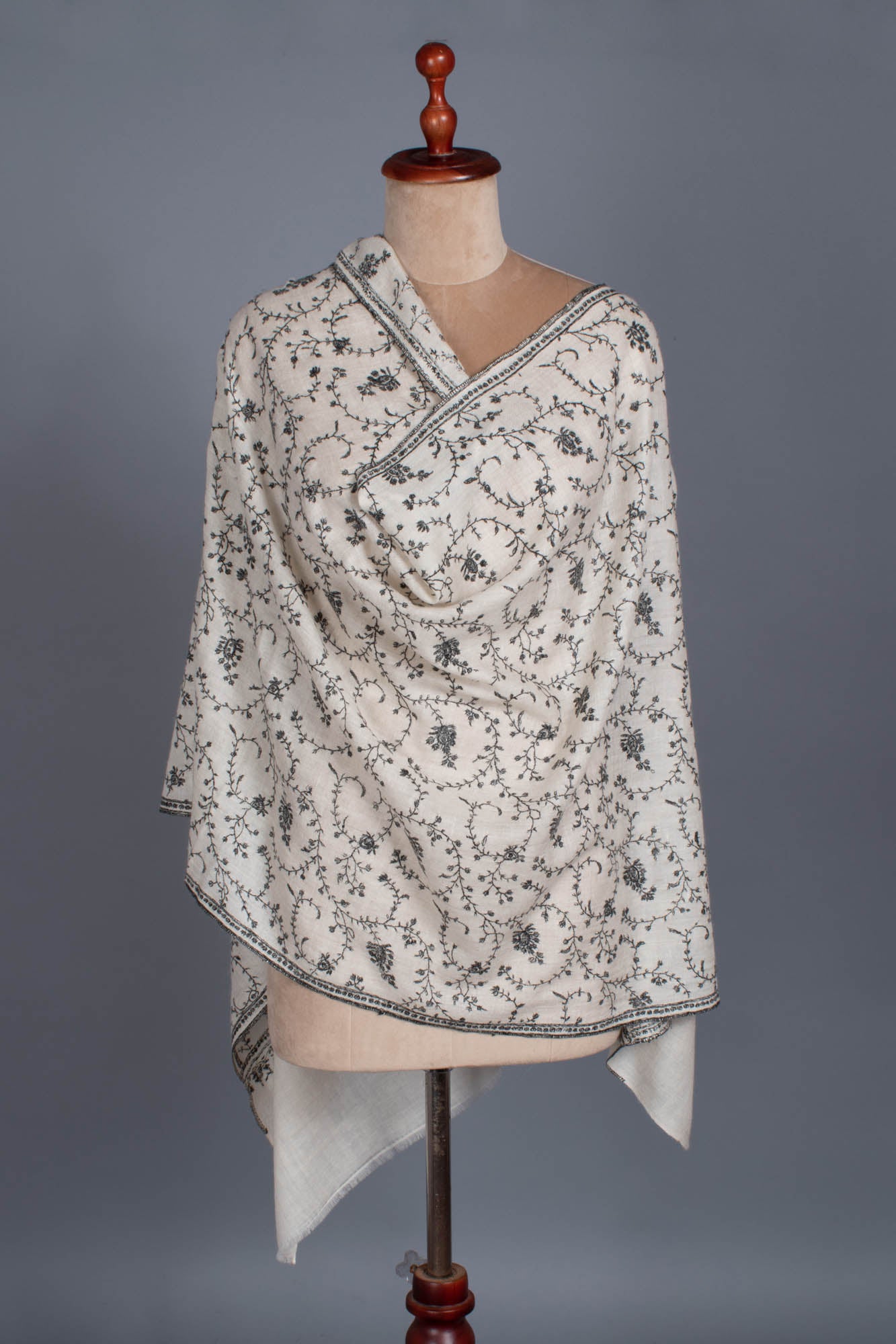 Black White Cashmere Embroidered Wrap - JIBLA