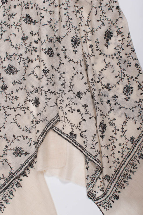 Black White Cashmere Embroidered Wrap - JIBLA