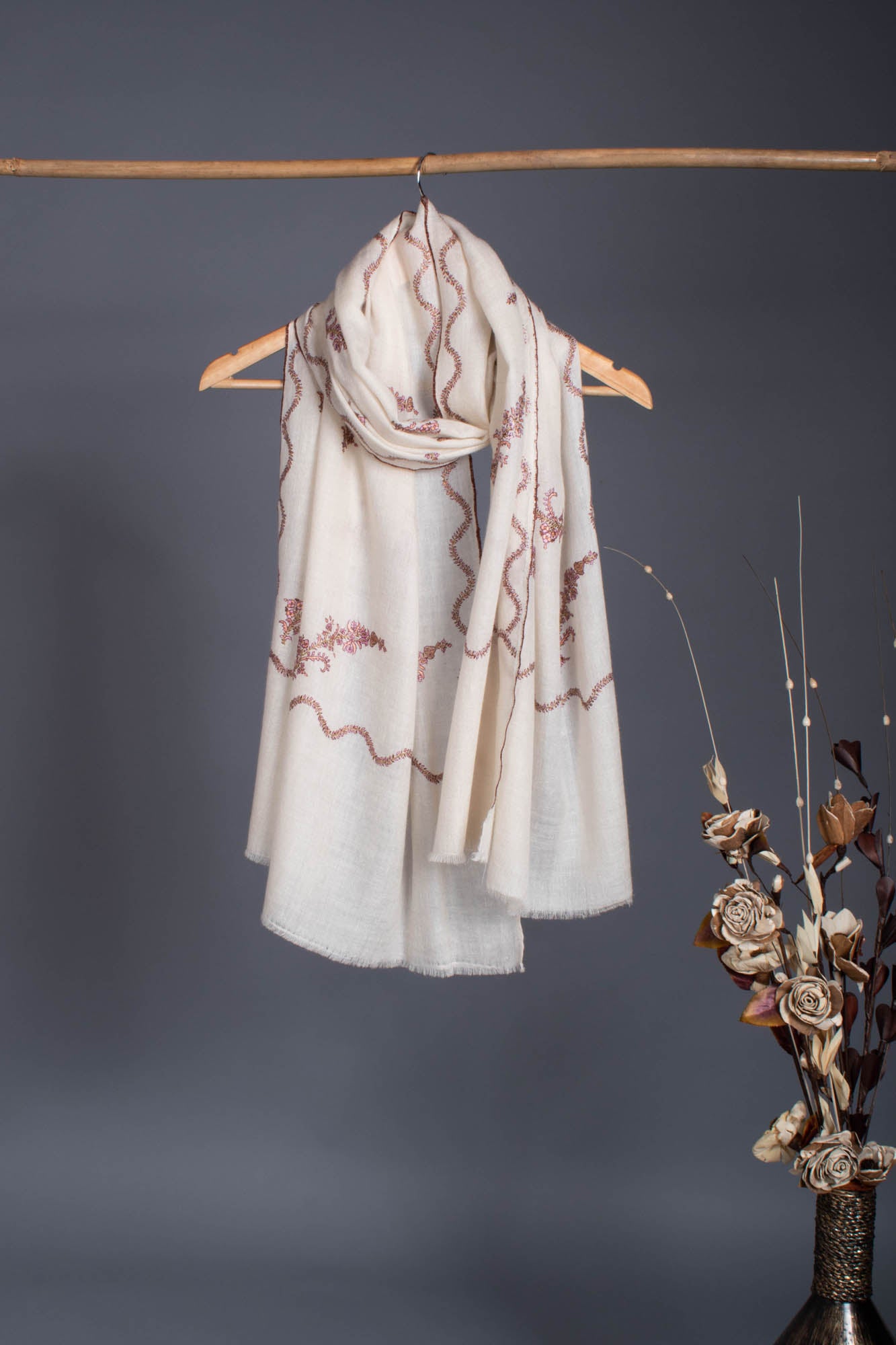 Ivory Handloomed Cashmere Scarf - COLUMBUS