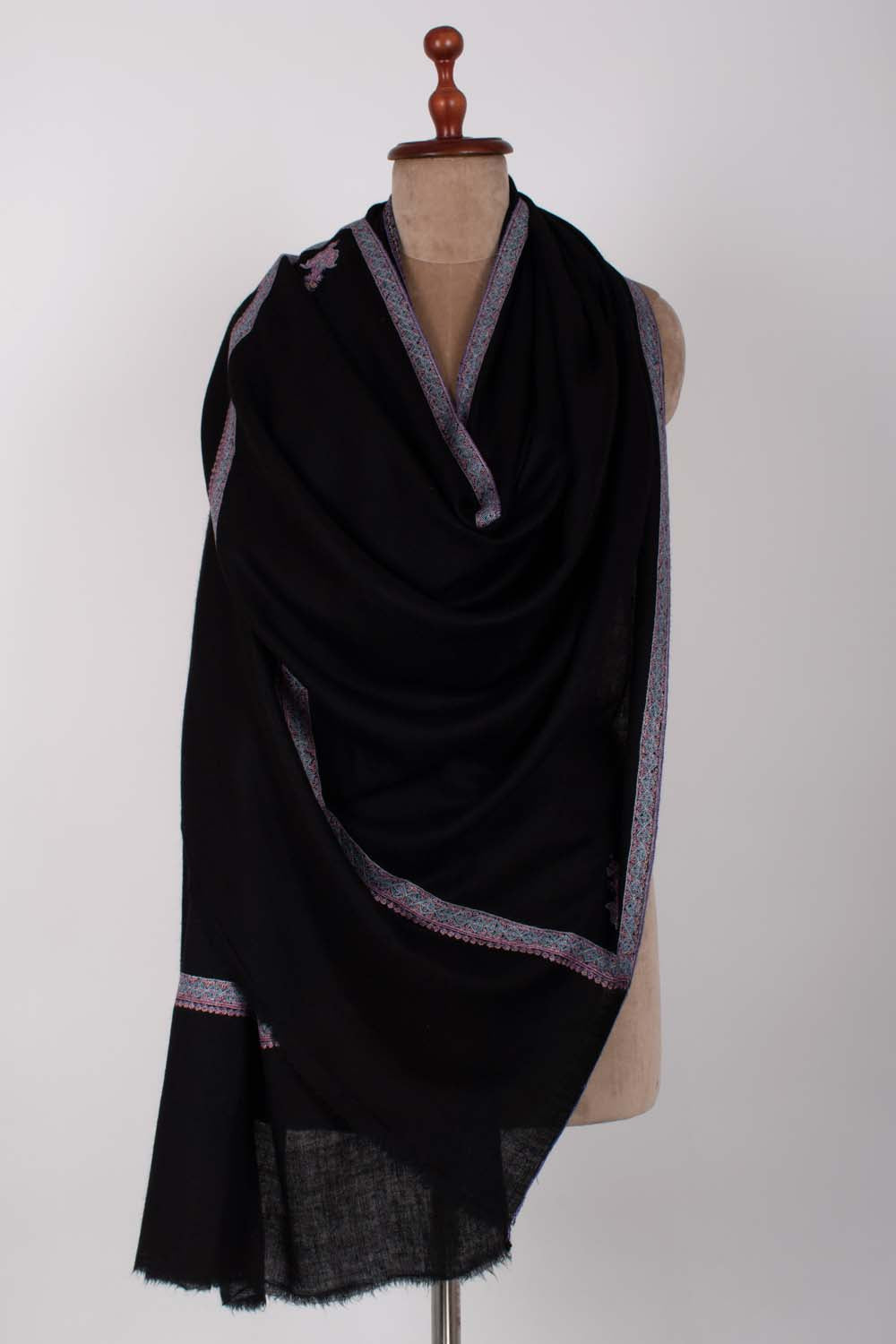 Black Sozni Embroidered Pashmina Scarf - TAMPA