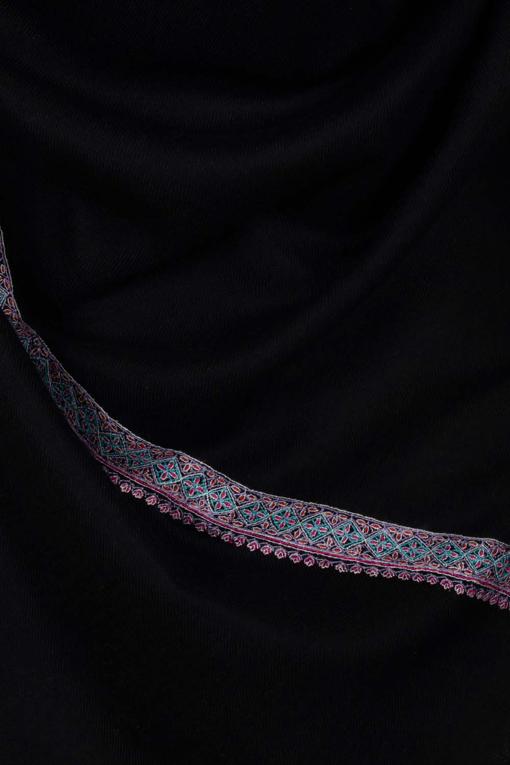 Black Sozni Embroidered Pashmina Scarf - TAMPA