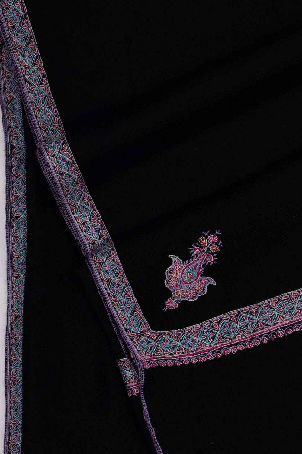 Black Sozni Embroidered Pashmina Scarf - TAMPA