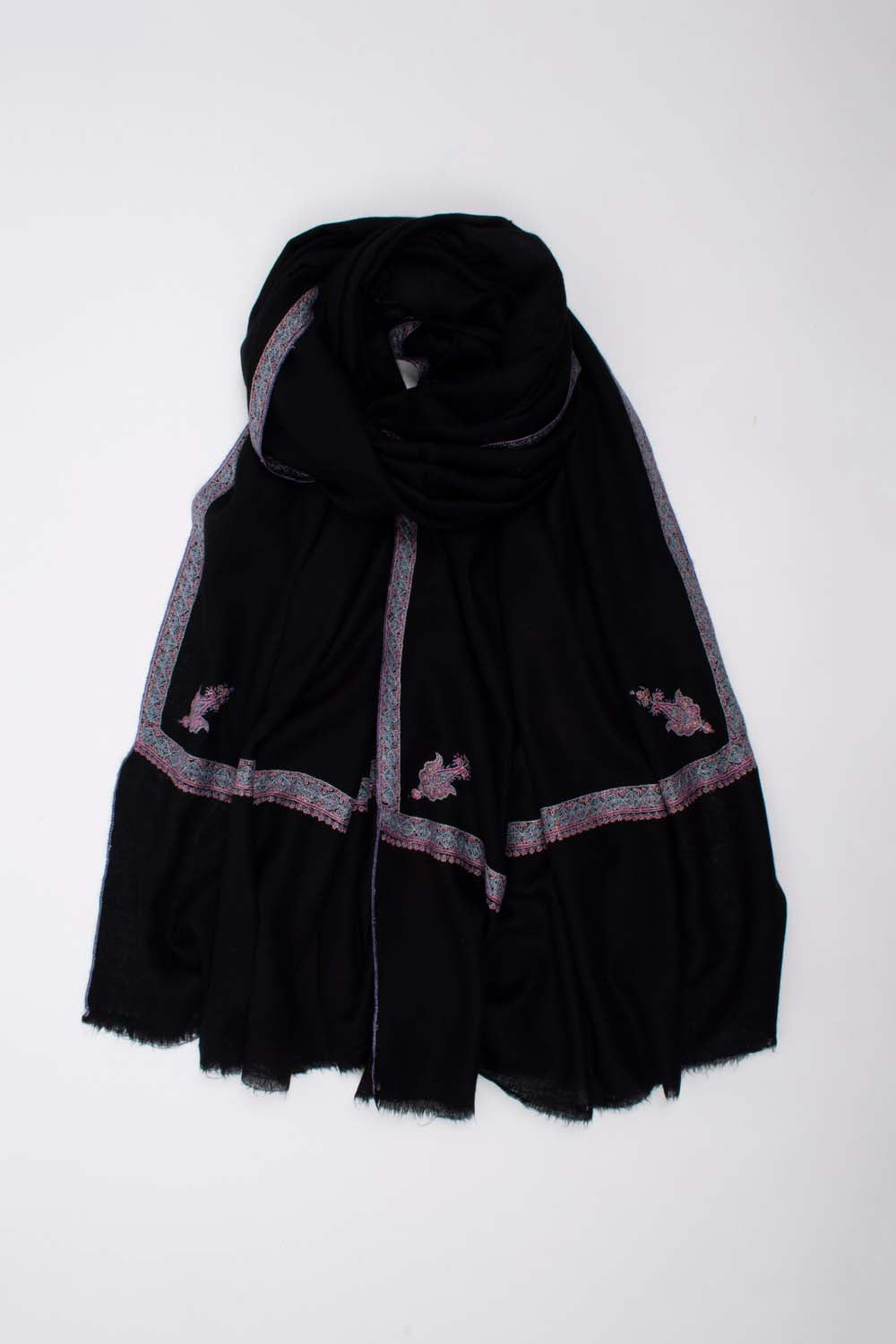 Black Sozni Embroidered Pashmina Scarf - TAMPA